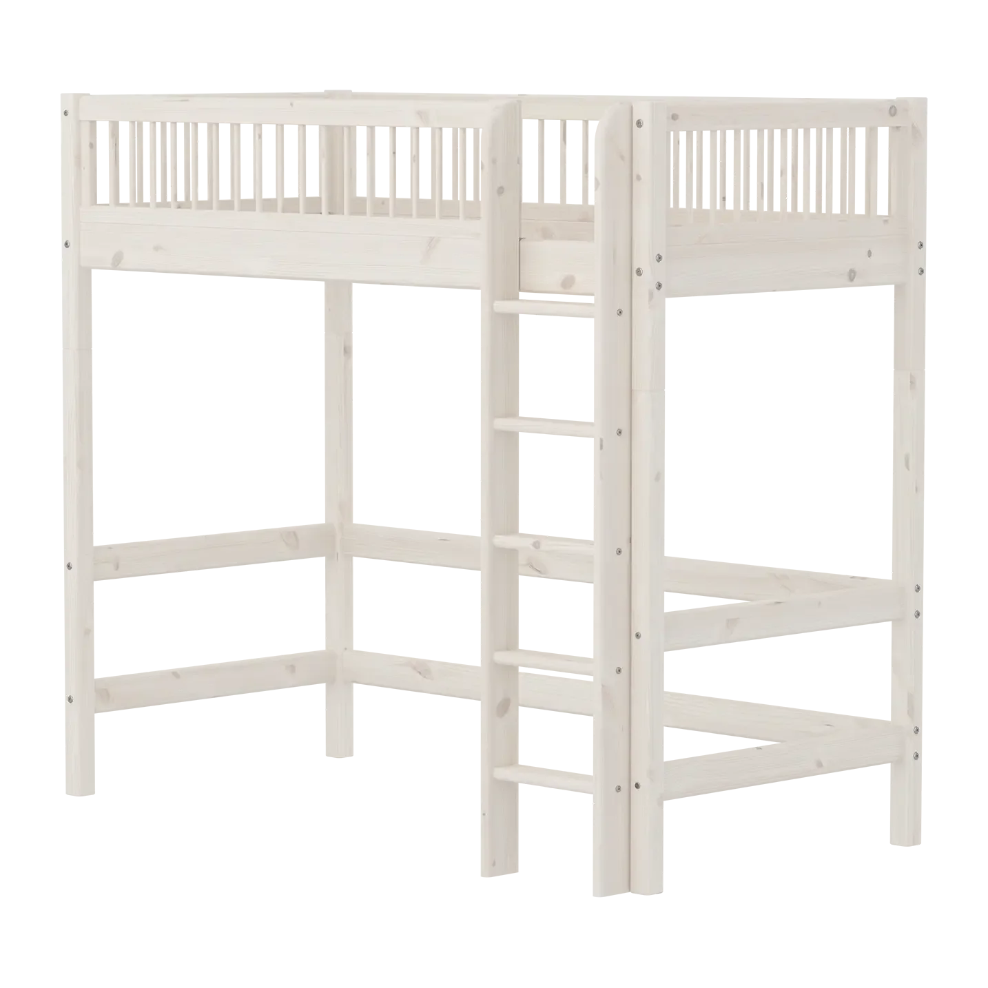 High Bed 184 cm with Ladder and Safety Rail, 90x200 cm, White