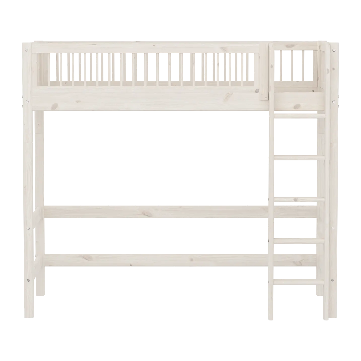 High Bed 184 cm with Ladder and Safety Rail, 90x200 cm, White - Image 2