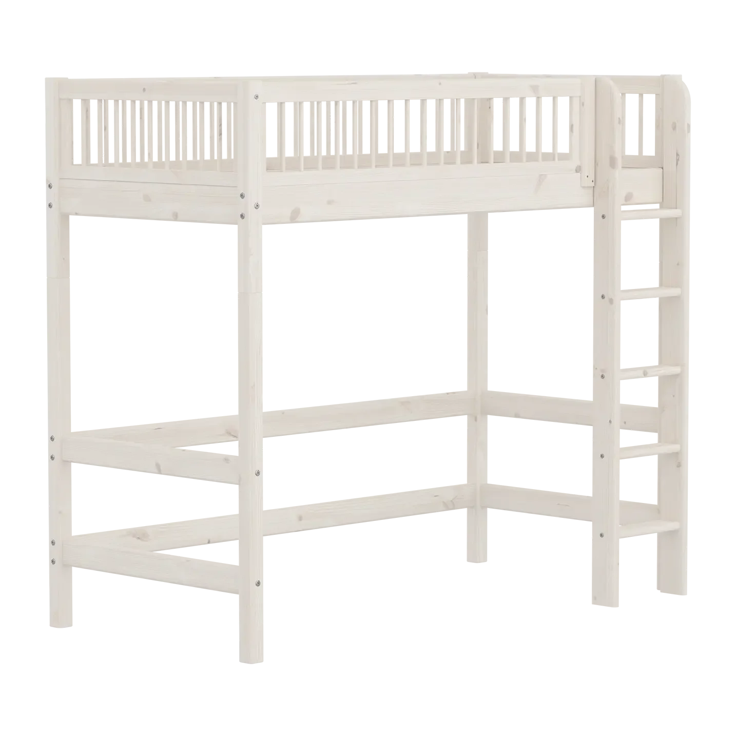 High Bed 184 cm with Ladder and Safety Rail, 90x200 cm, White - Image 3