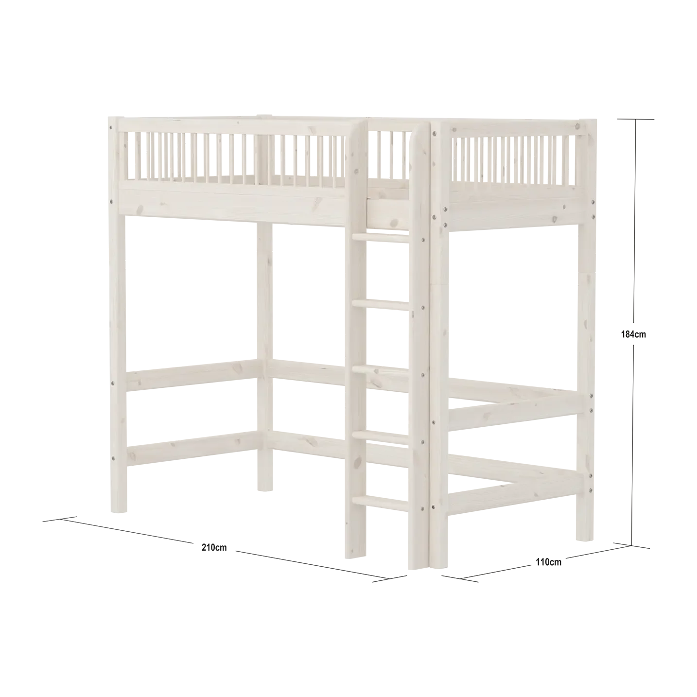 High Bed 184 cm with Ladder and Safety Rail, 90x200 cm, White - Image 4