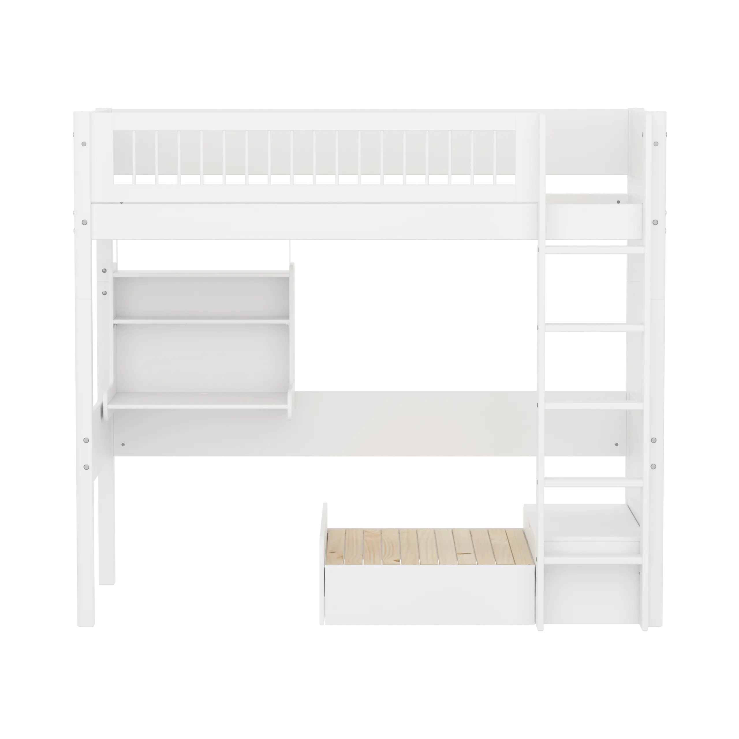 High Bed 184 cm with Sofa, Desk, Ladder and Safety Rail, 90x200 cm, White - Image 2
