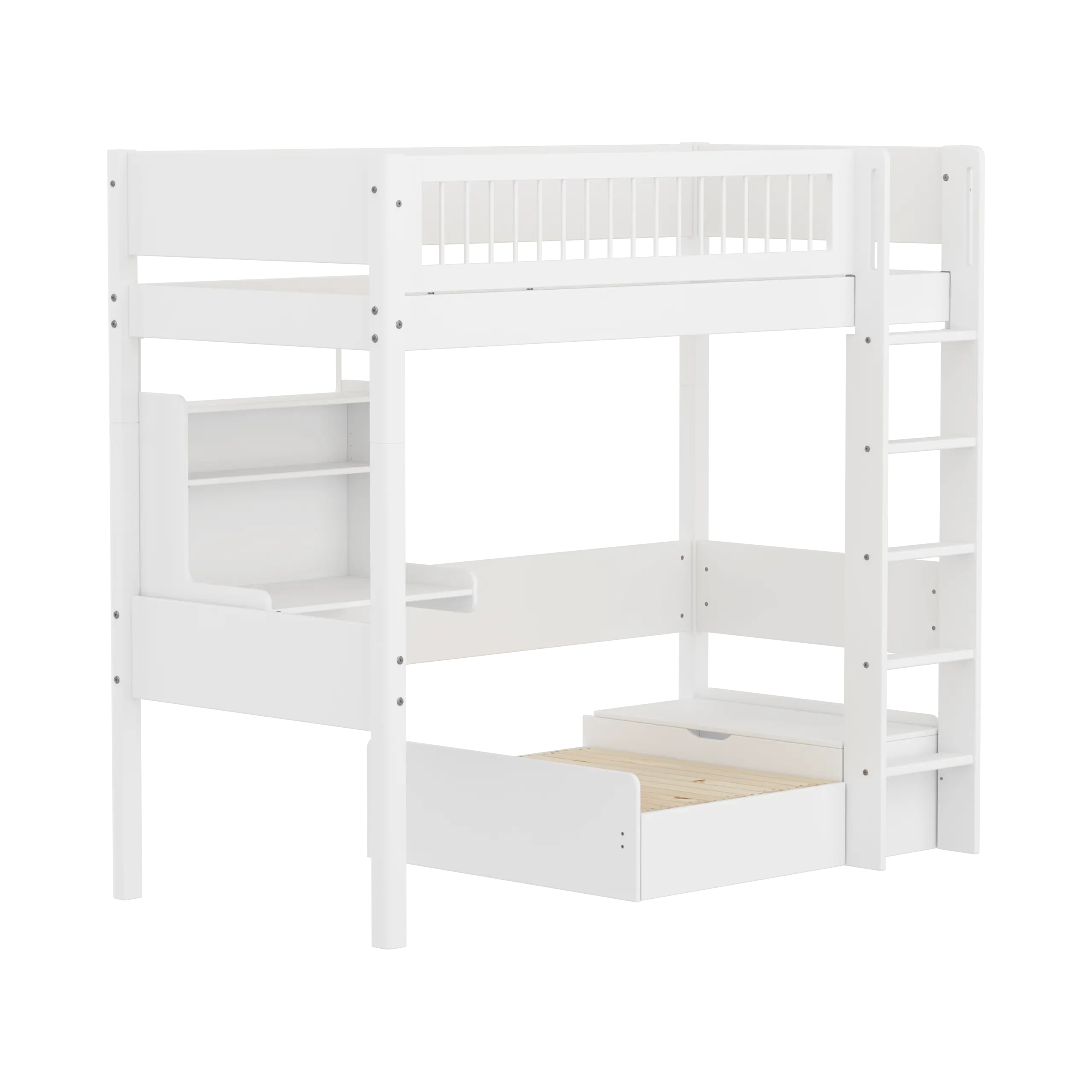 High Bed 184 cm with Sofa, Desk, Ladder and Safety Rail, 90x200 cm, White - Image 3