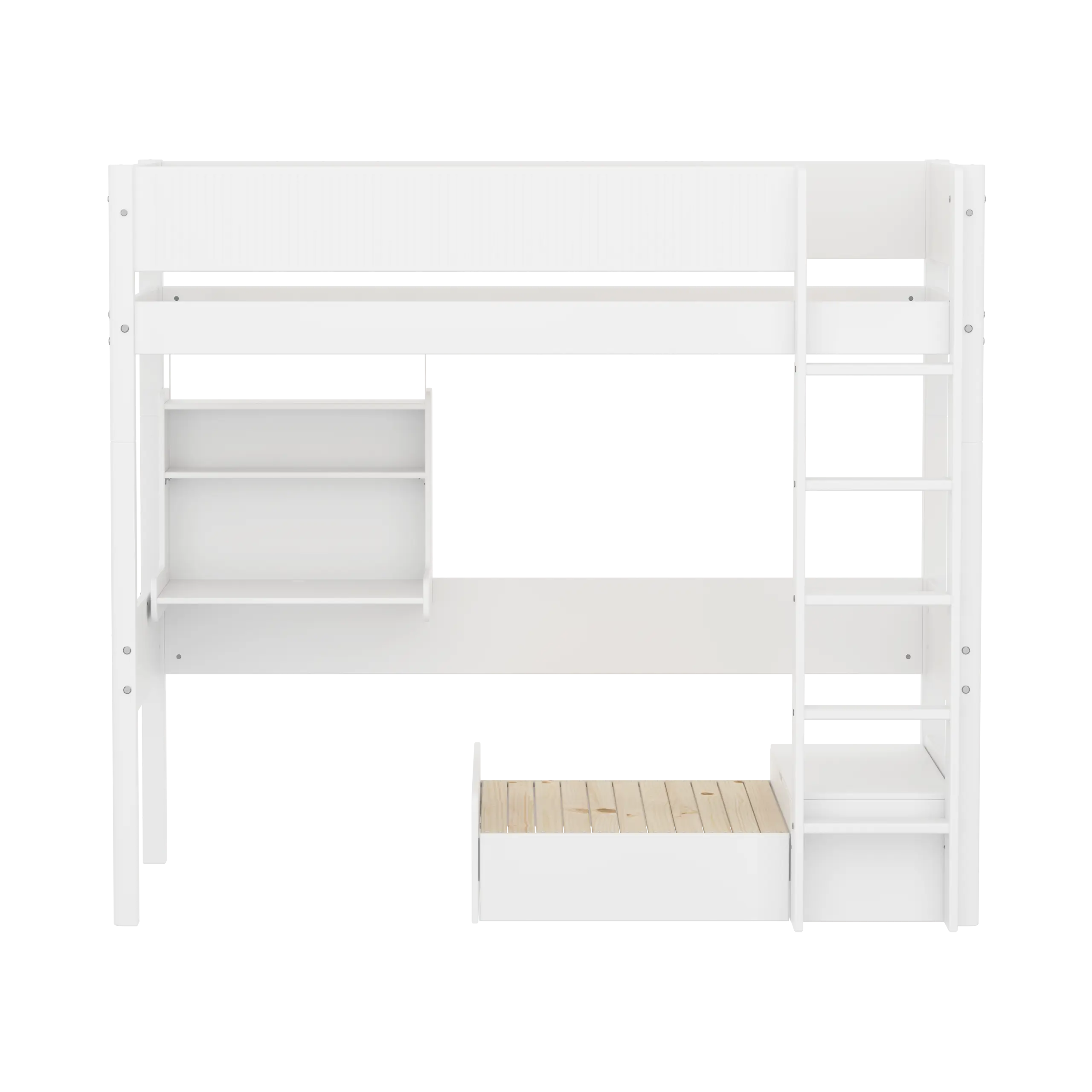 High Bed 184 cm with Sofa, Desk, Ladder and Safety Rail, 90x200 cm, White - Image 2