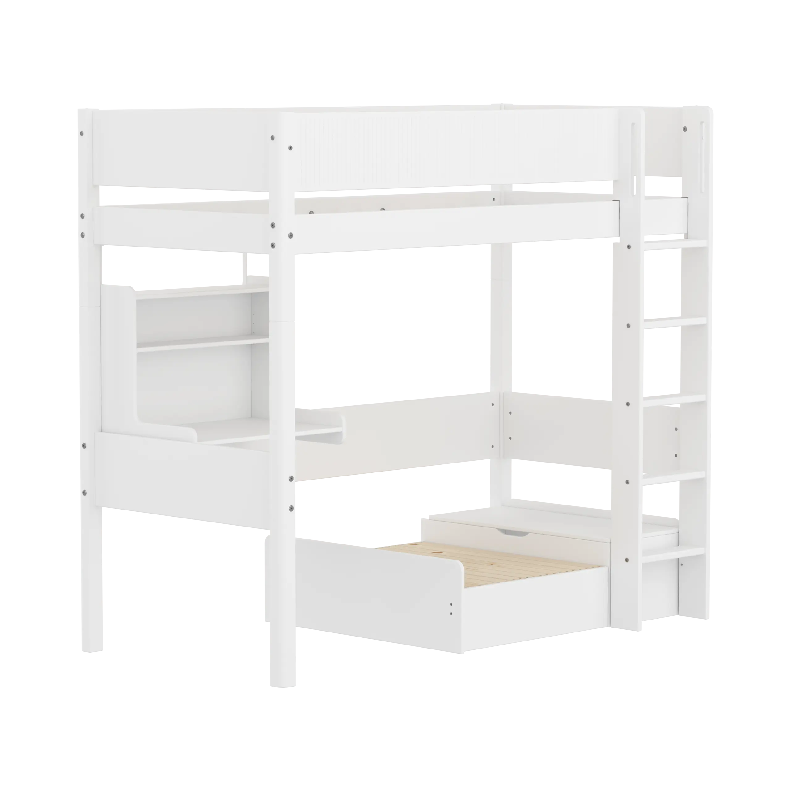 High Bed 184 cm with Sofa, Desk, Ladder and Safety Rail, 90x200 cm, White - Image 3