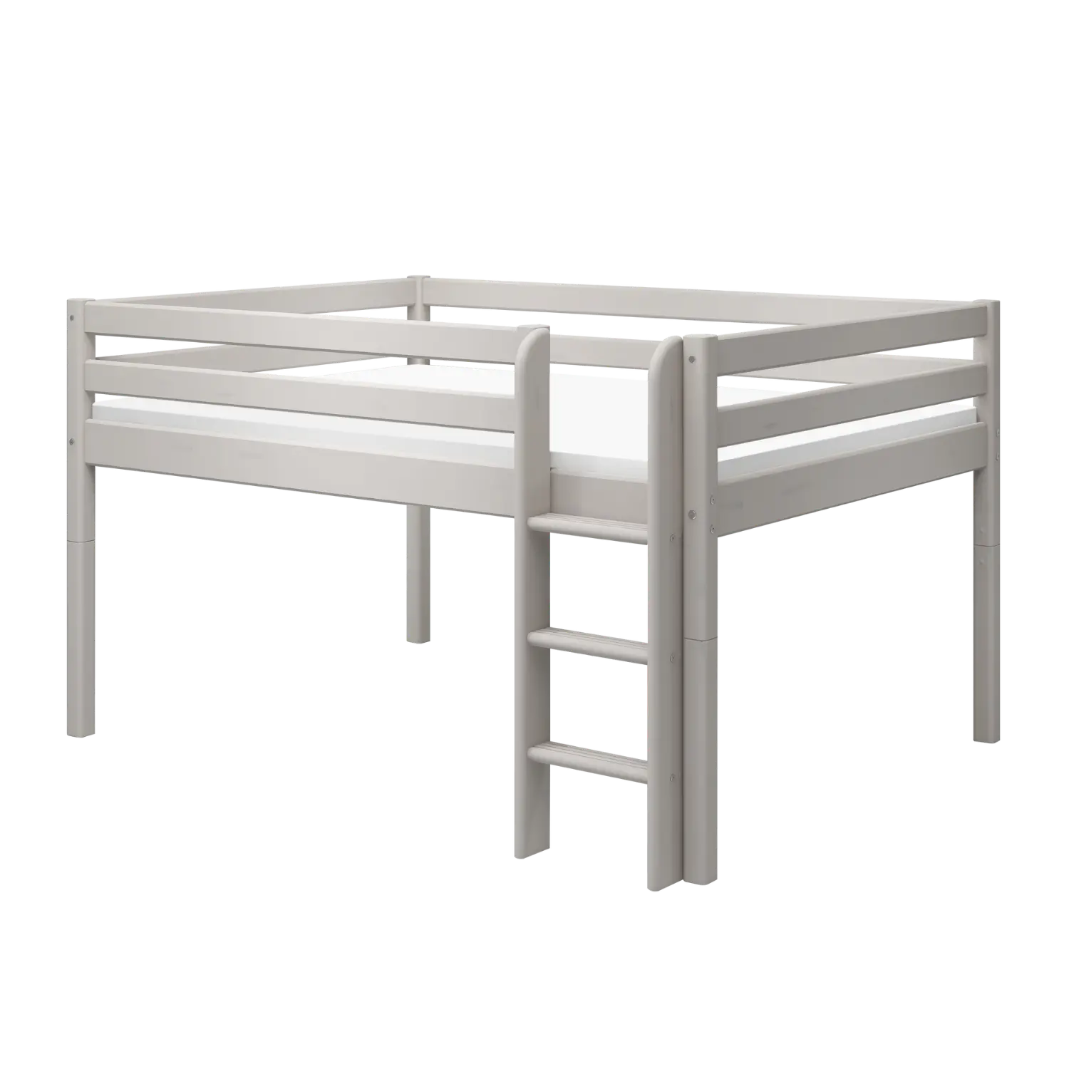 High Bed 120 cm with Ladder and Safety Rail, 140x200 cm, Grey