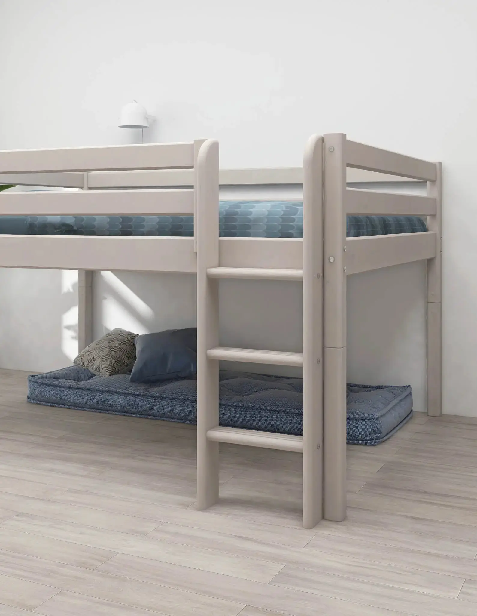 High Bed 120 cm with Ladder and Safety Rail, 140x200 cm, Grey - Image 3