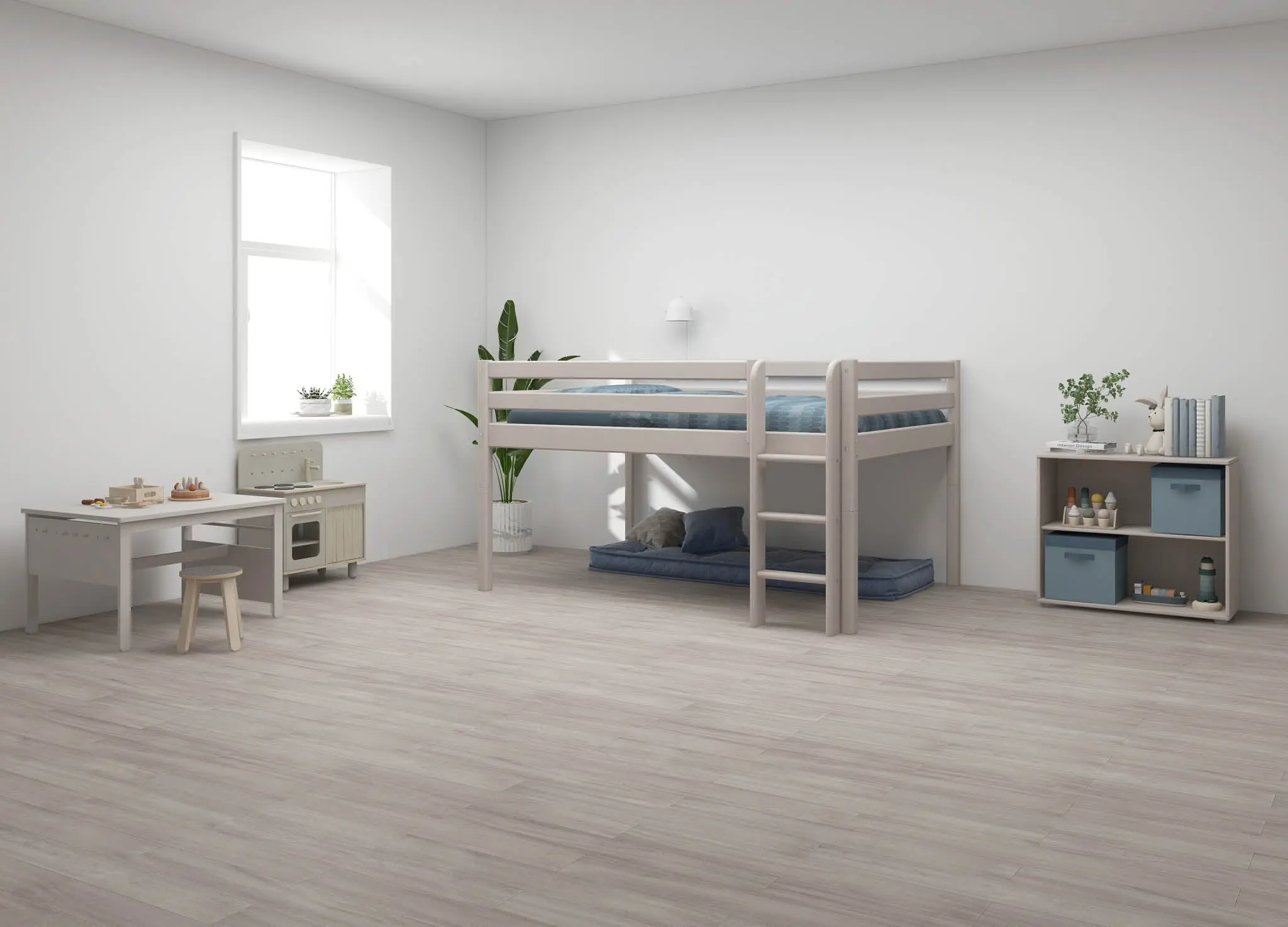 High Bed 120 cm with Ladder and Safety Rail, 140x200 cm, Grey - Image 4