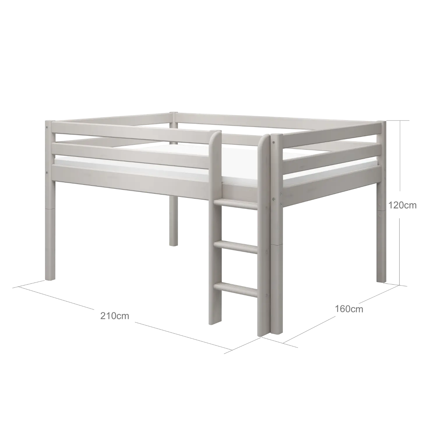 High Bed 120 cm with Ladder and Safety Rail, 140x200 cm, Grey - Image 8