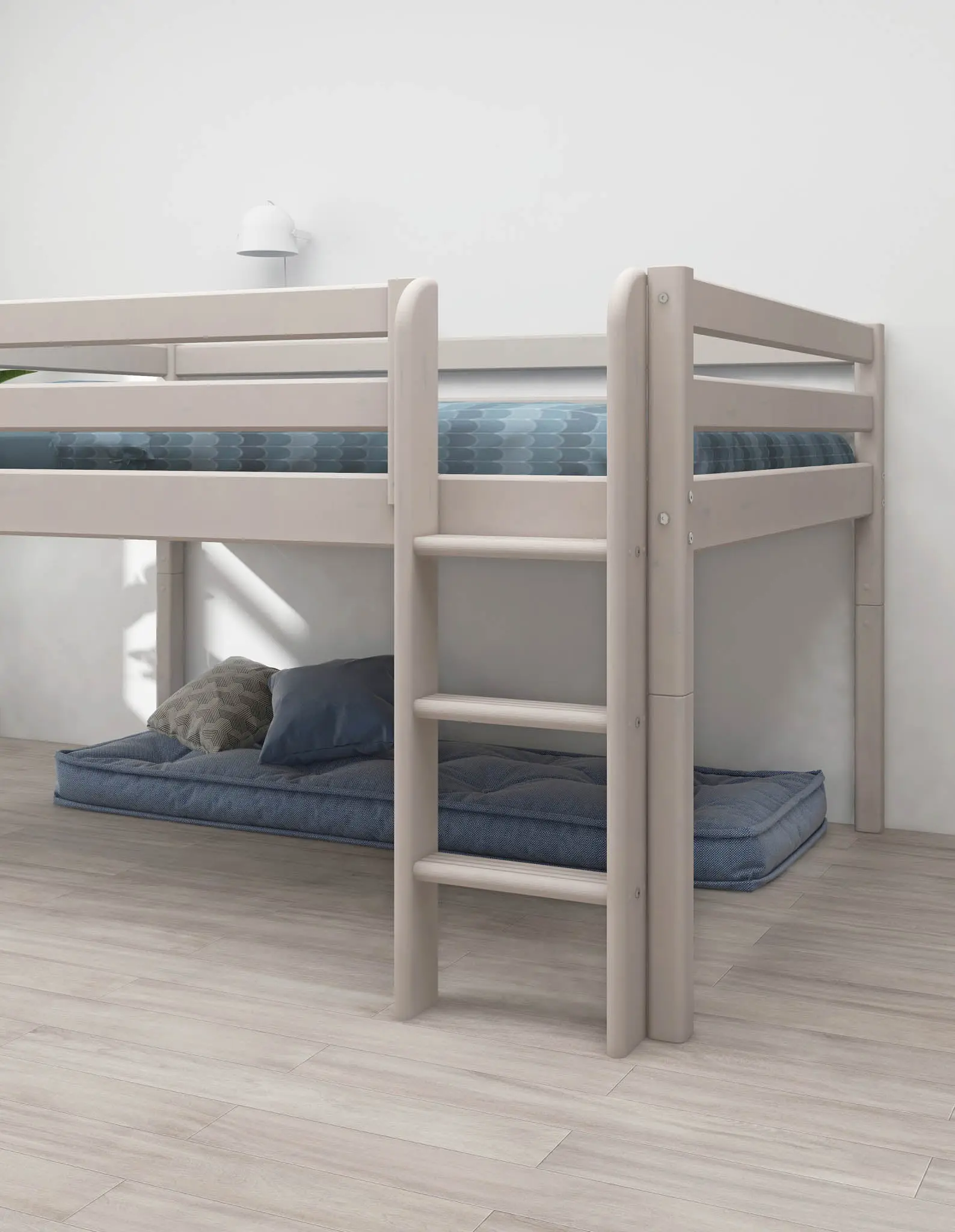 High Bed 120 cm with Ladder and Safety Rail, 140x200 cm, Grey - Image 9