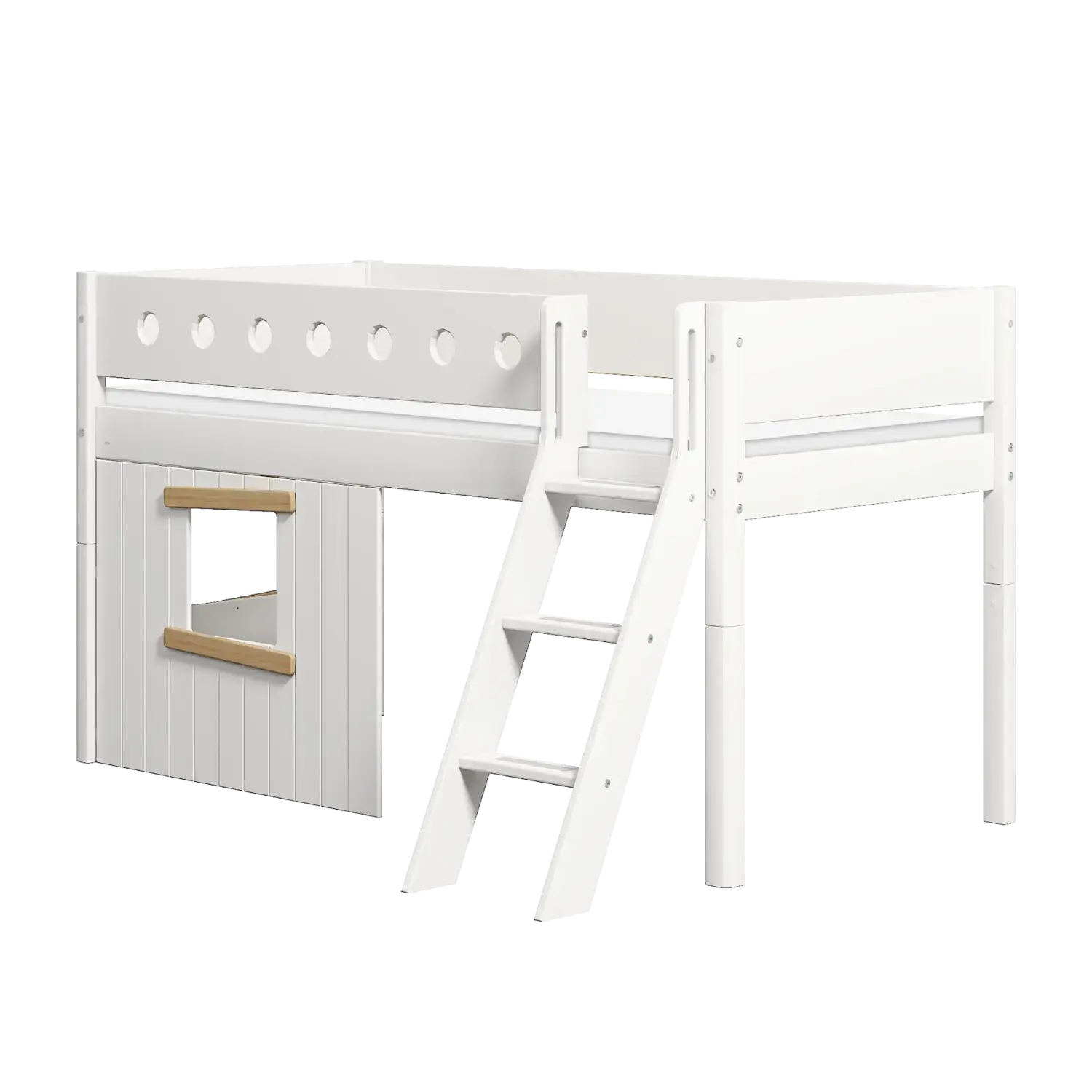 High Bed 120 cm with Treehouse, Ladder and Safety Rail, 90x200 cm, White