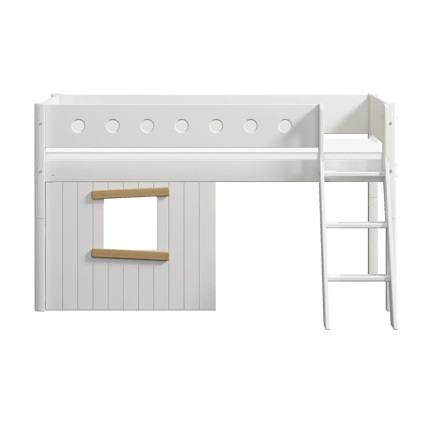 High Bed 120 cm with Treehouse, Ladder and Safety Rail, 90x200 cm, White - Image 2