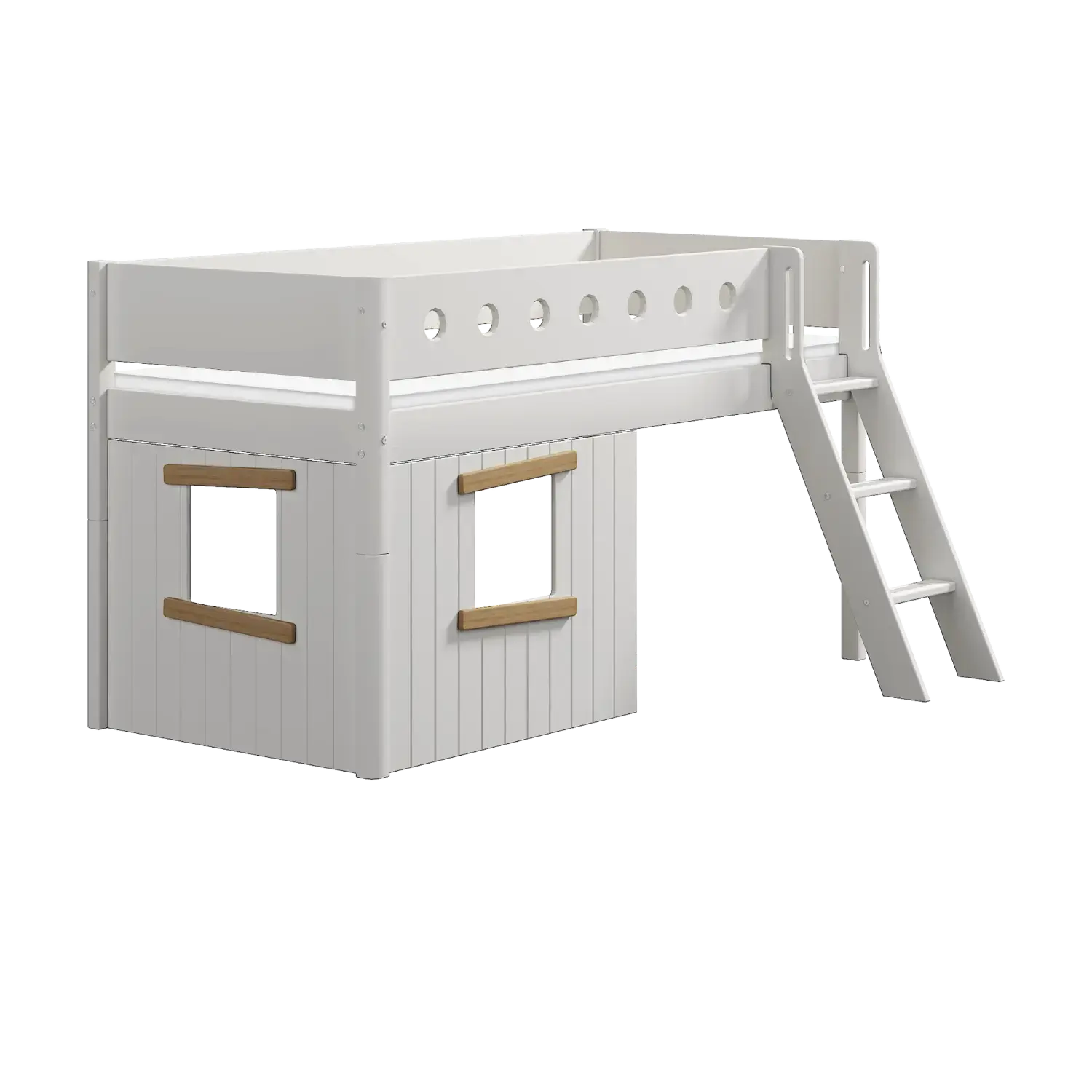 High Bed 120 cm with Treehouse, Ladder and Safety Rail, 90x200 cm, White - Image 3