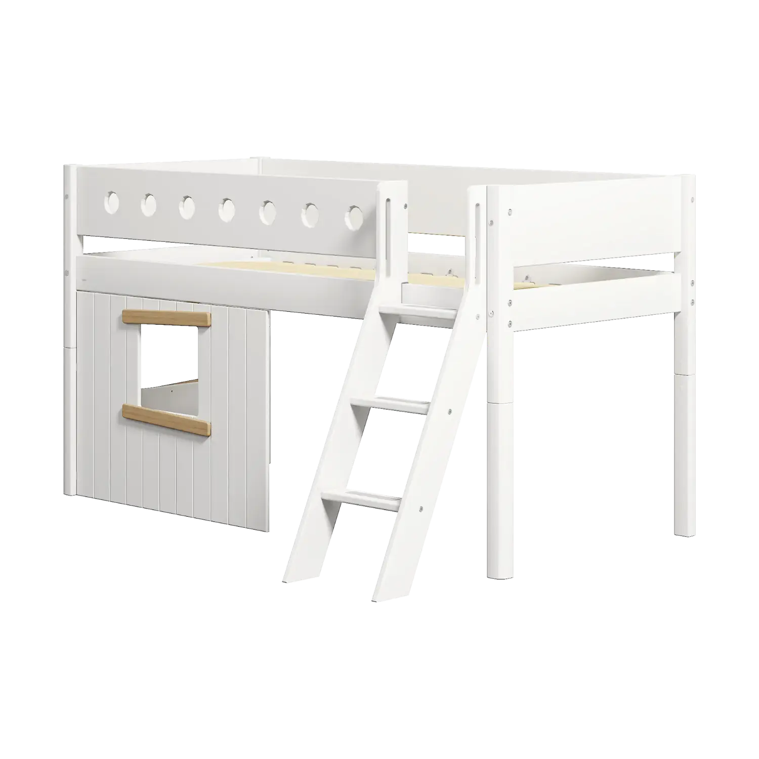 High Bed 120 cm with Treehouse, Ladder and Safety Rail, 90x200 cm, White - Image 4