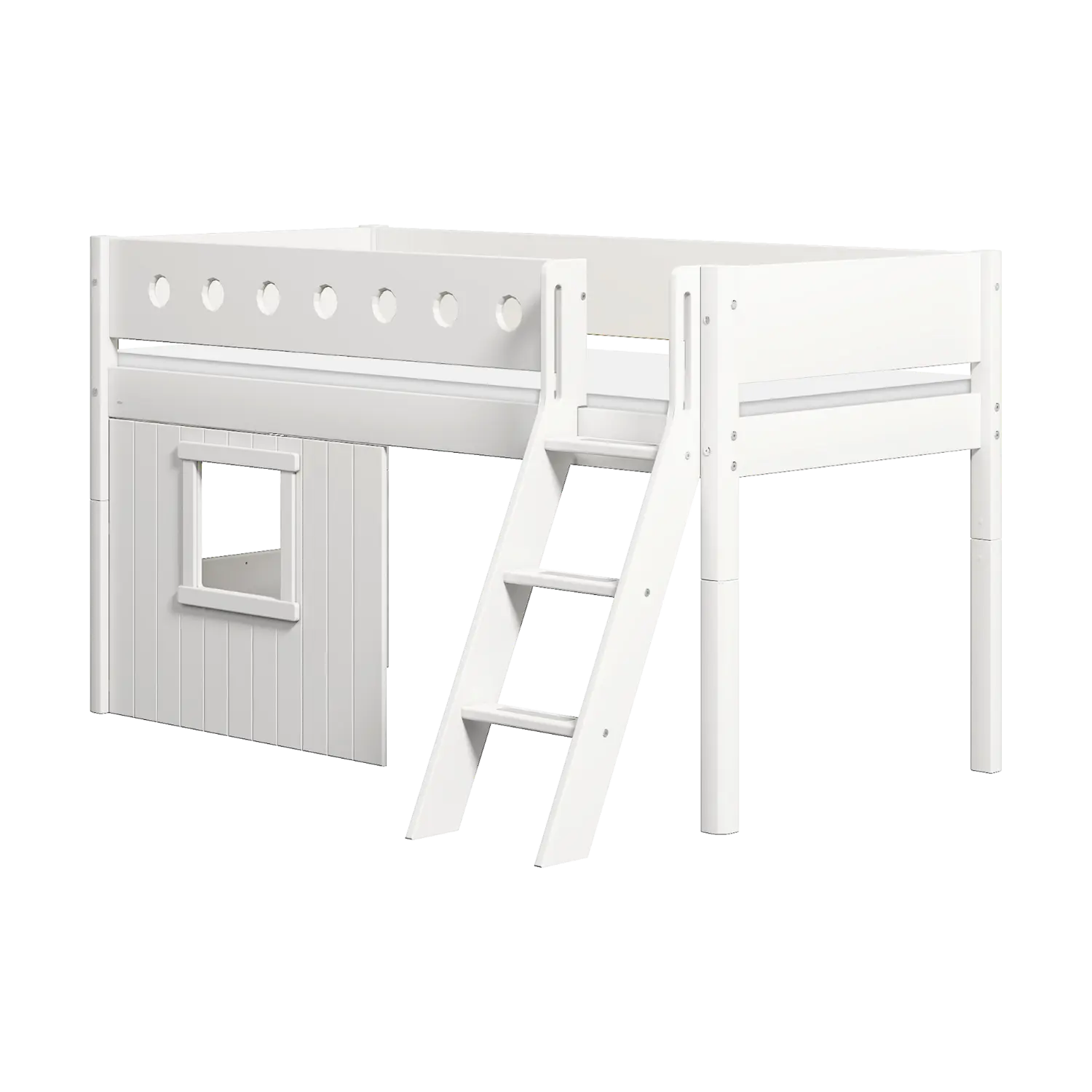 High Bed 120 cm with Treehouse, Ladder and Safety Rail, 90x200 cm, White