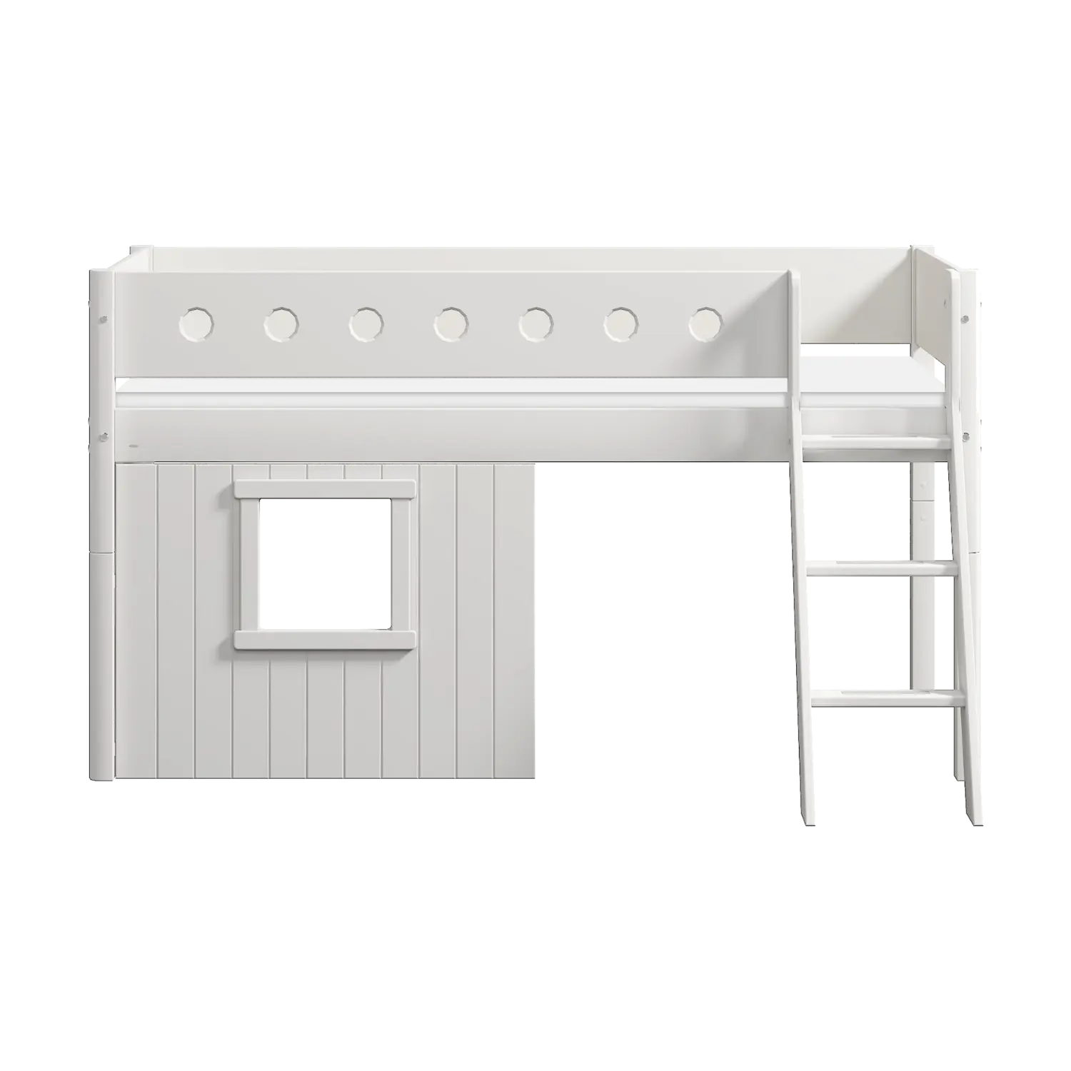 High Bed 120 cm with Treehouse, Ladder and Safety Rail, 90x200 cm, White - Image 5