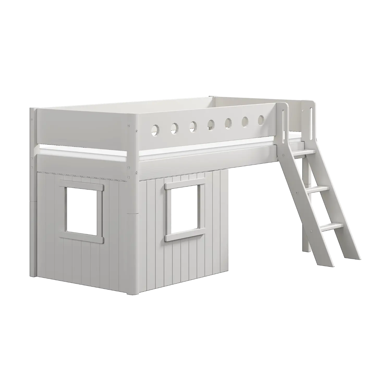 High Bed 120 cm with Treehouse, Ladder and Safety Rail, 90x200 cm, White - Image 6