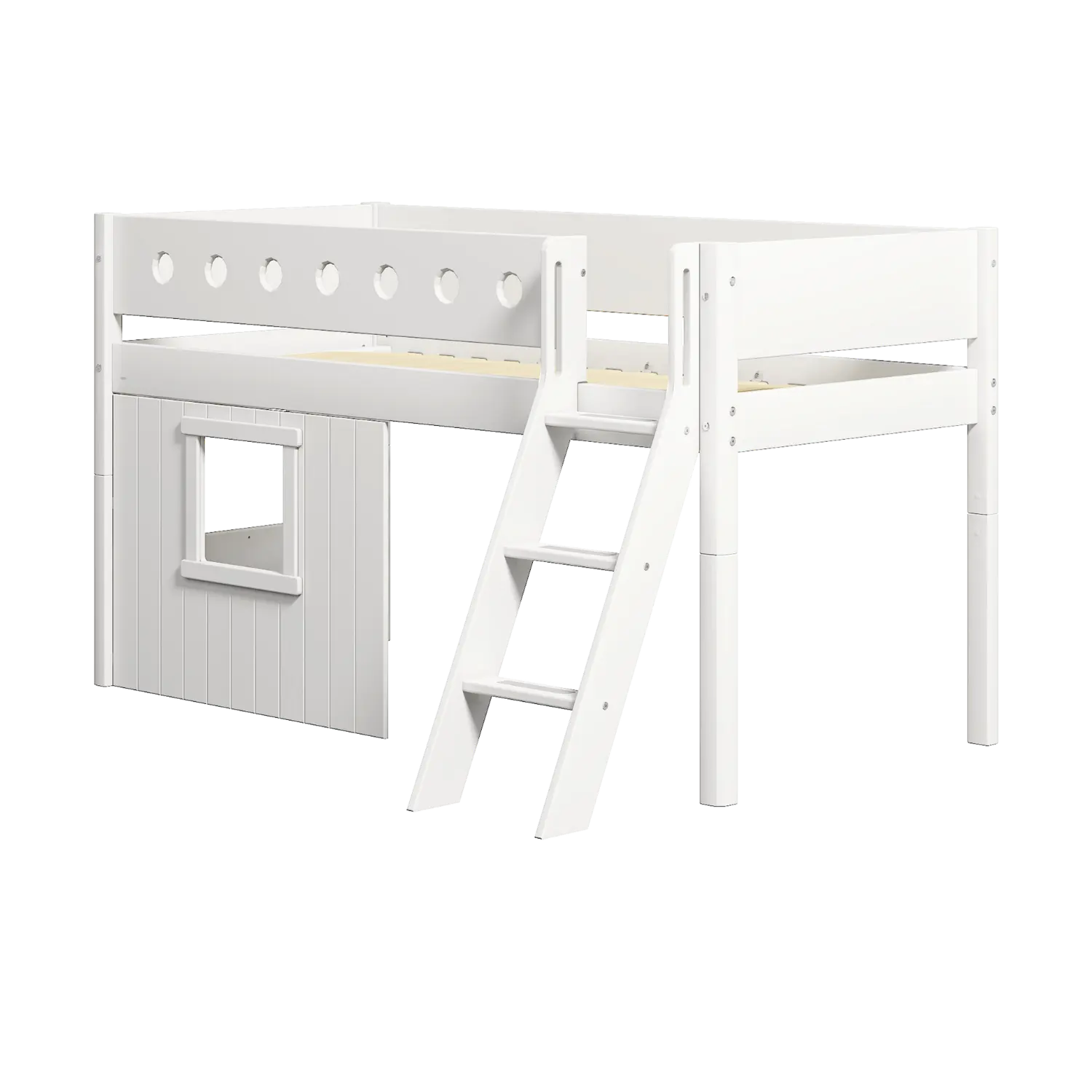High Bed 120 cm with Treehouse, Ladder and Safety Rail, 90x200 cm, White - Image 7