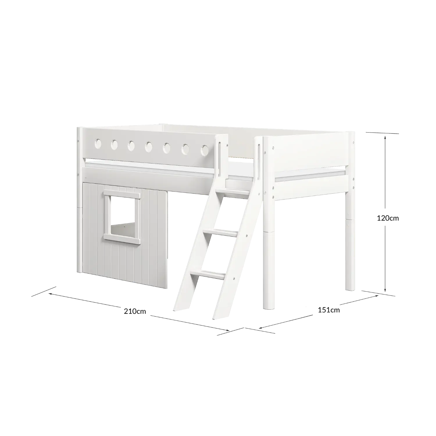 High Bed 120 cm with Treehouse, Ladder and Safety Rail, 90x200 cm, White - Image 8