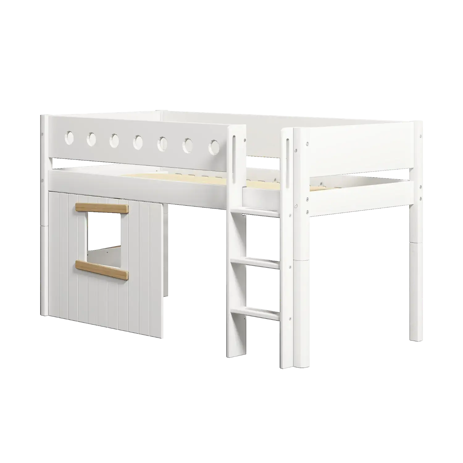 High Bed 120 cm with Treehouse, Ladder and Safety Rail, 90x200 cm, White - Image 4