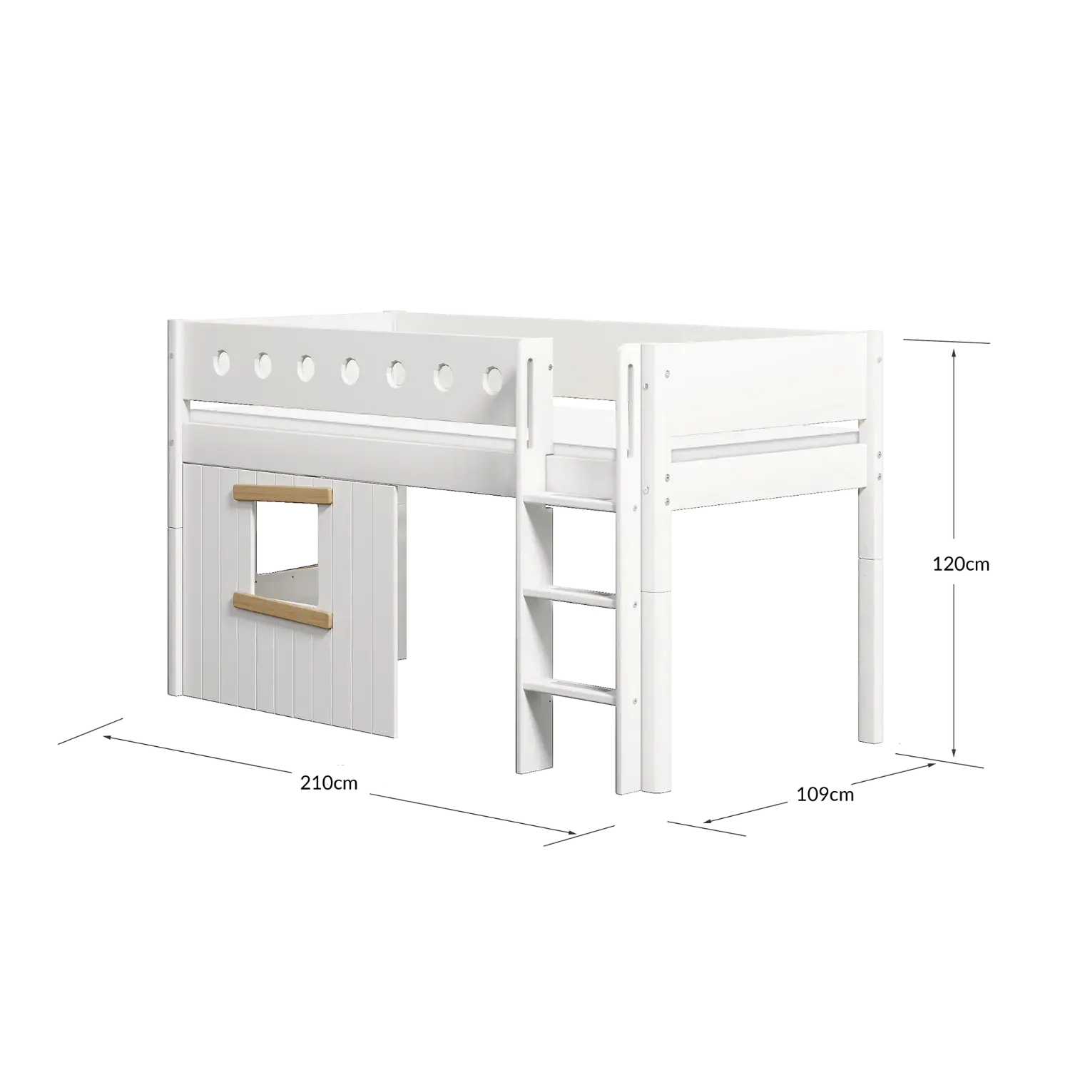 High Bed 120 cm with Treehouse, Ladder and Safety Rail, 90x200 cm, White - Image 5