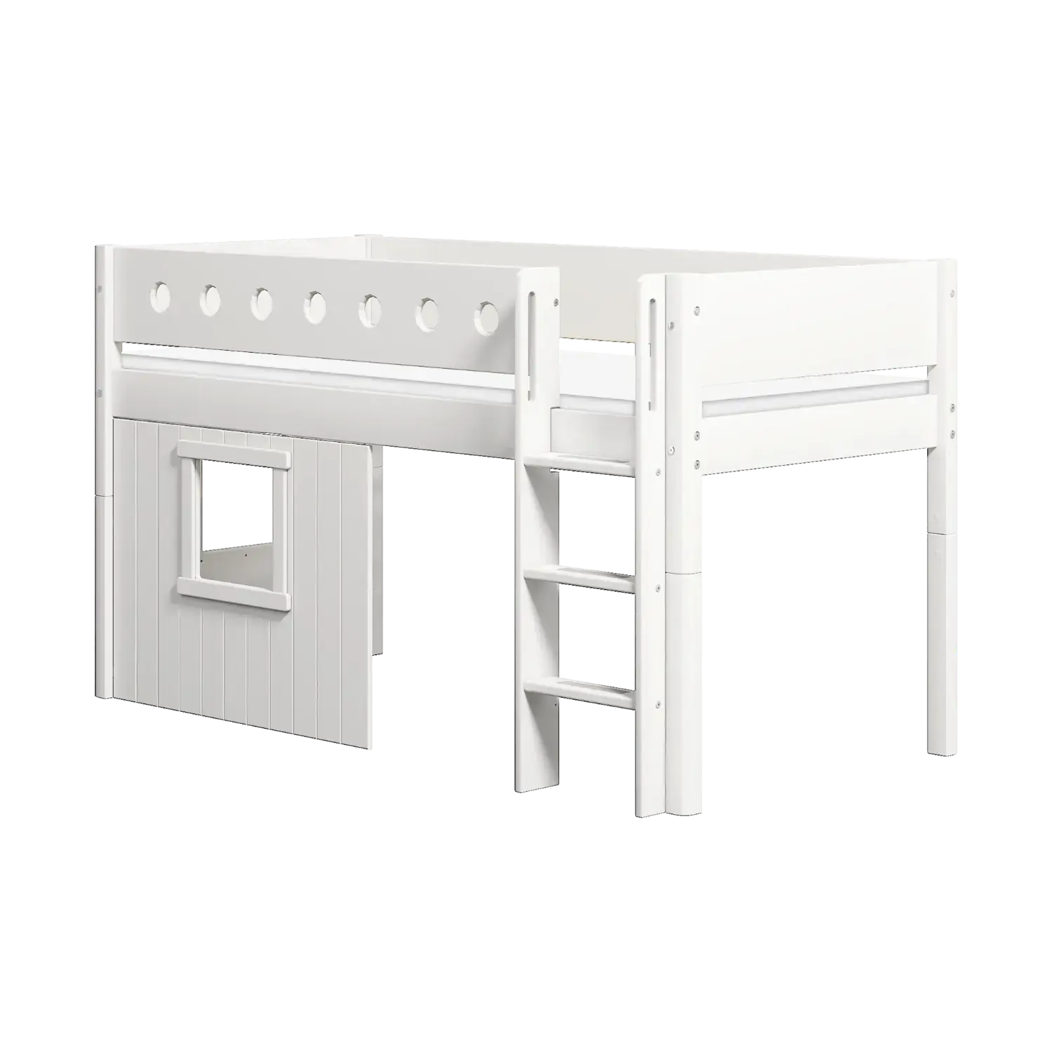 High Bed 120 cm with Treehouse, Ladder and Safety Rail, 90x200 cm, White
