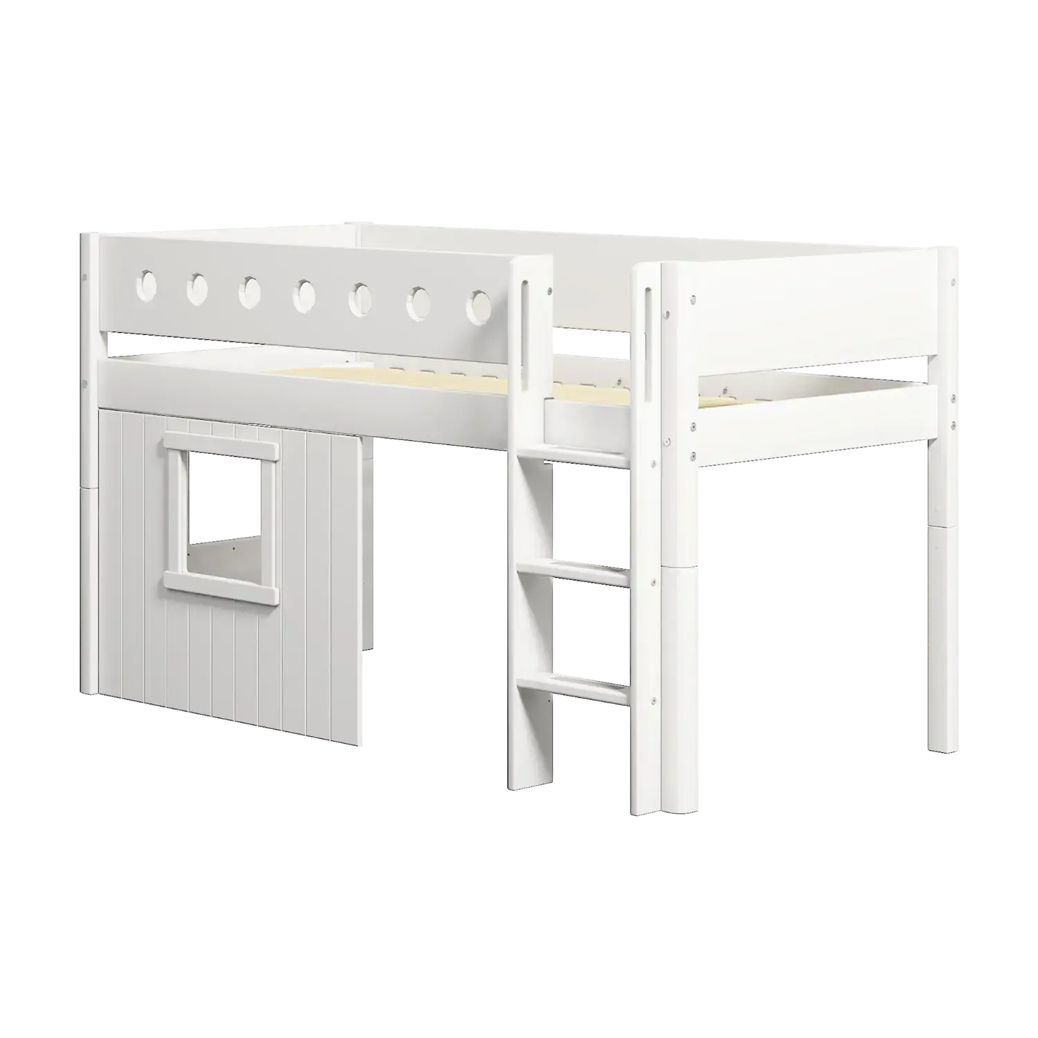 High Bed 120 cm with Treehouse, Ladder and Safety Rail, 90x200 cm, White - Image 10