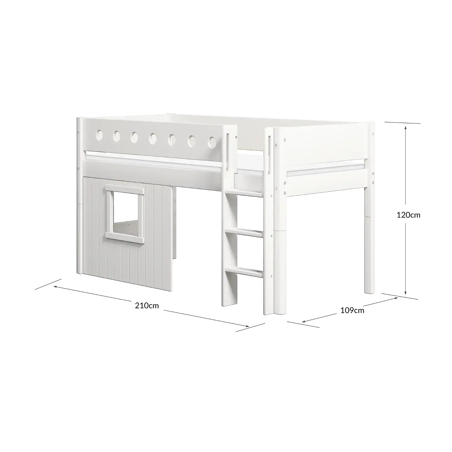 High Bed 120 cm with Treehouse, Ladder and Safety Rail, 90x200 cm, White - Image 11