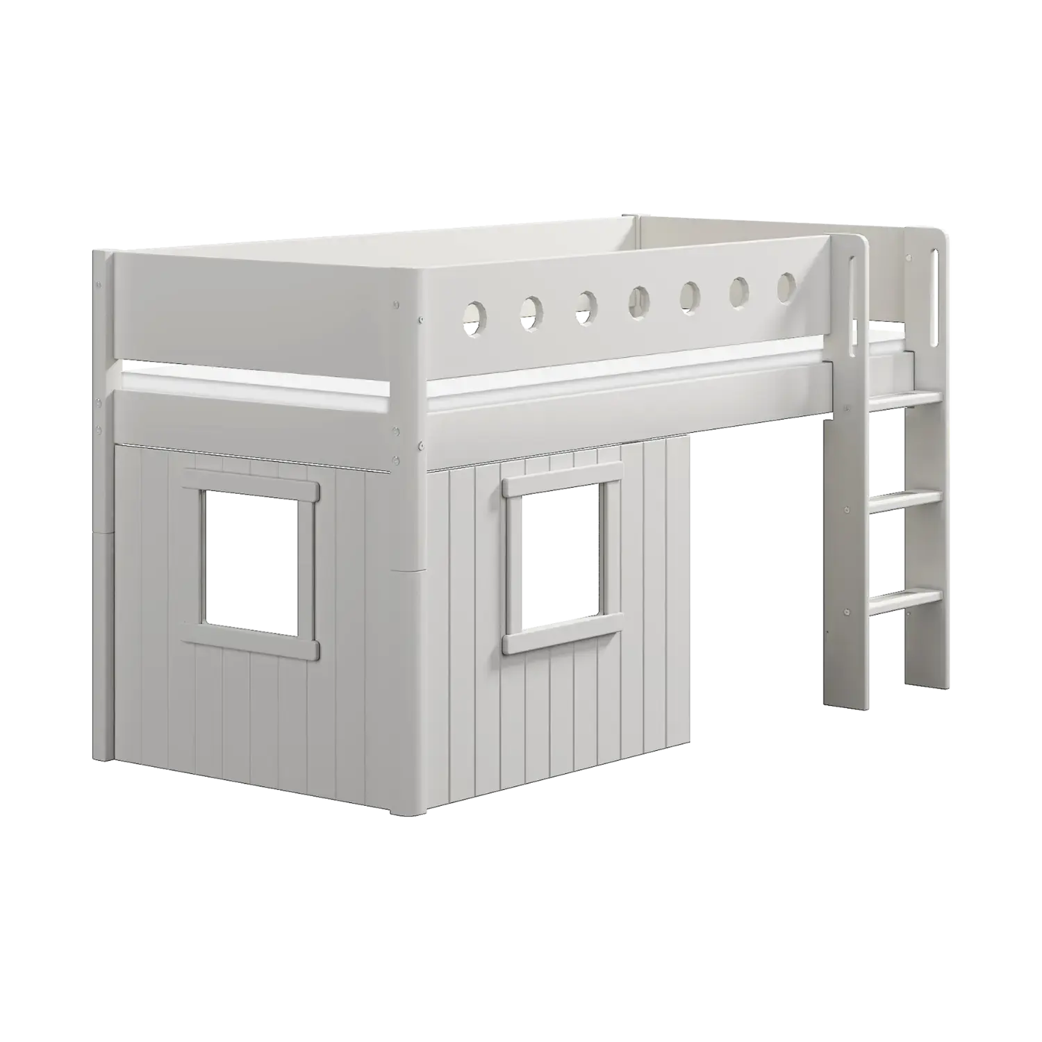 High Bed 120 cm with Treehouse, Ladder and Safety Rail, 90x200 cm, White - Image 8