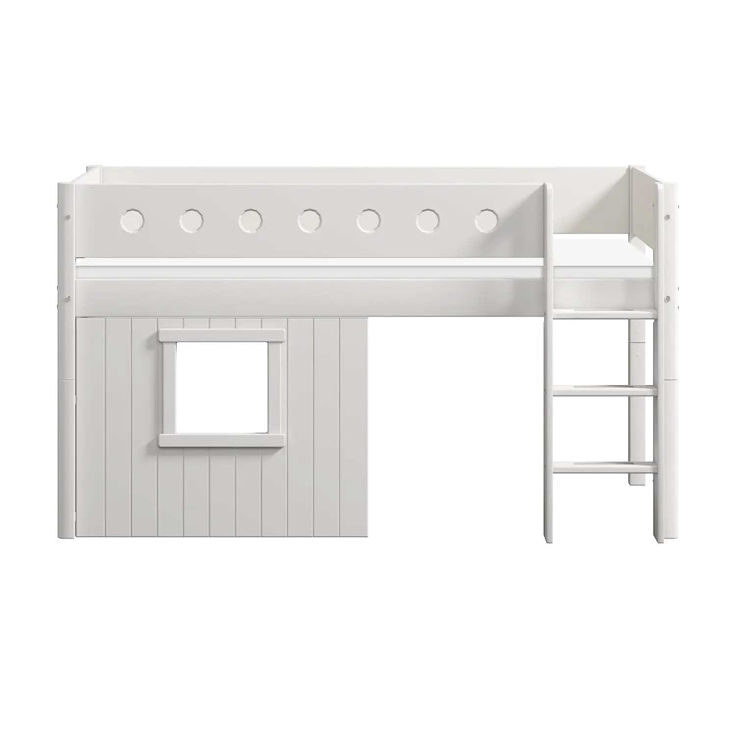 High Bed 120 cm with Treehouse, Ladder and Safety Rail, 90x200 cm, White - Image 9