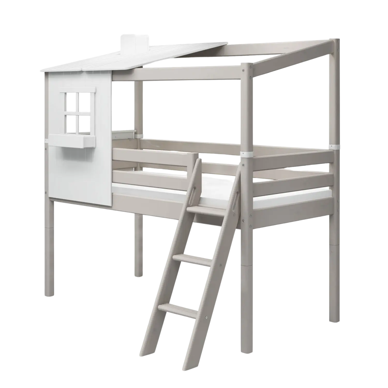 Mid-High Bed with 1/2 Classic House, 90x200 cm, White/Grey - Image 2