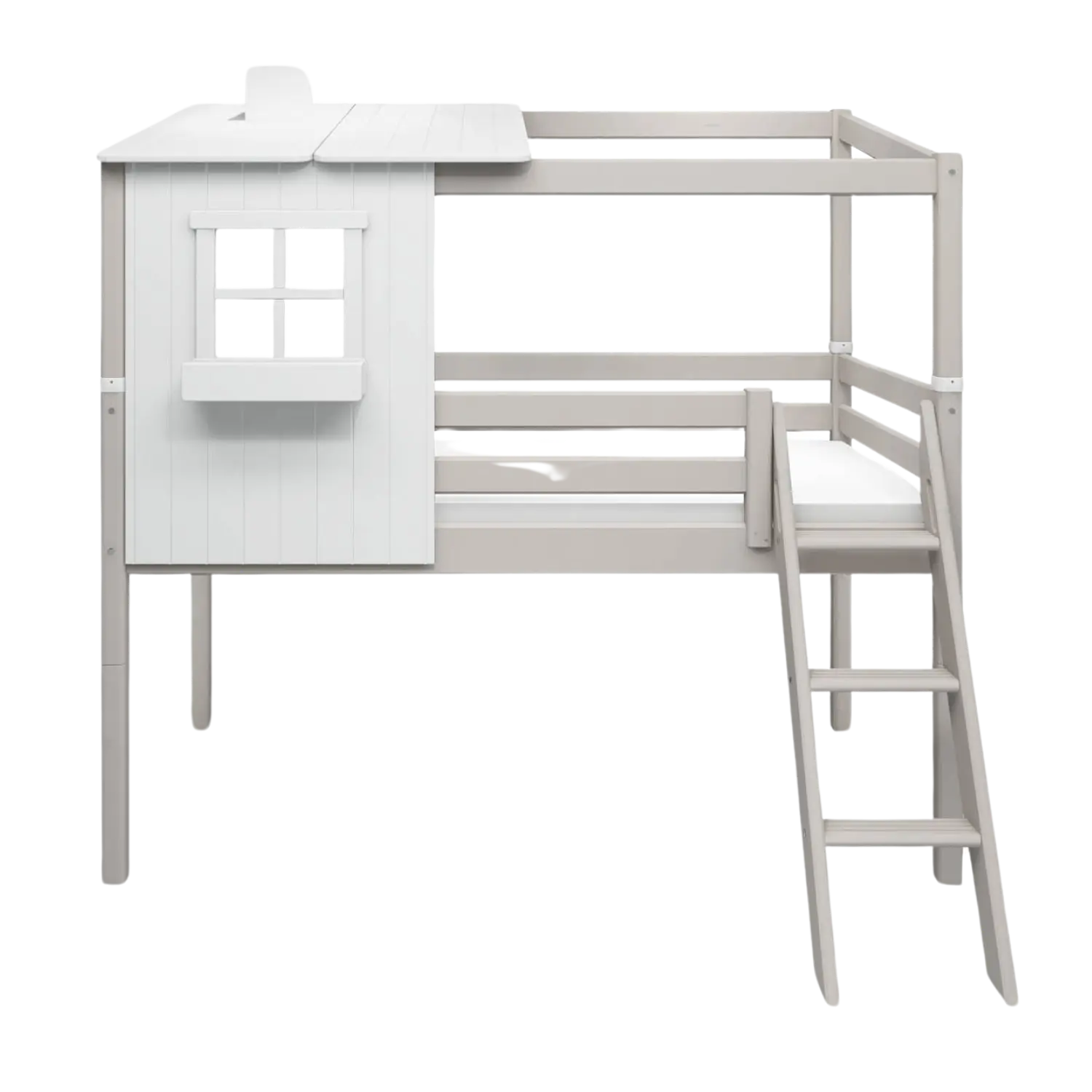 Mid-High Bed with 1/2 Classic House, 90x200 cm, White/Grey - Image 3