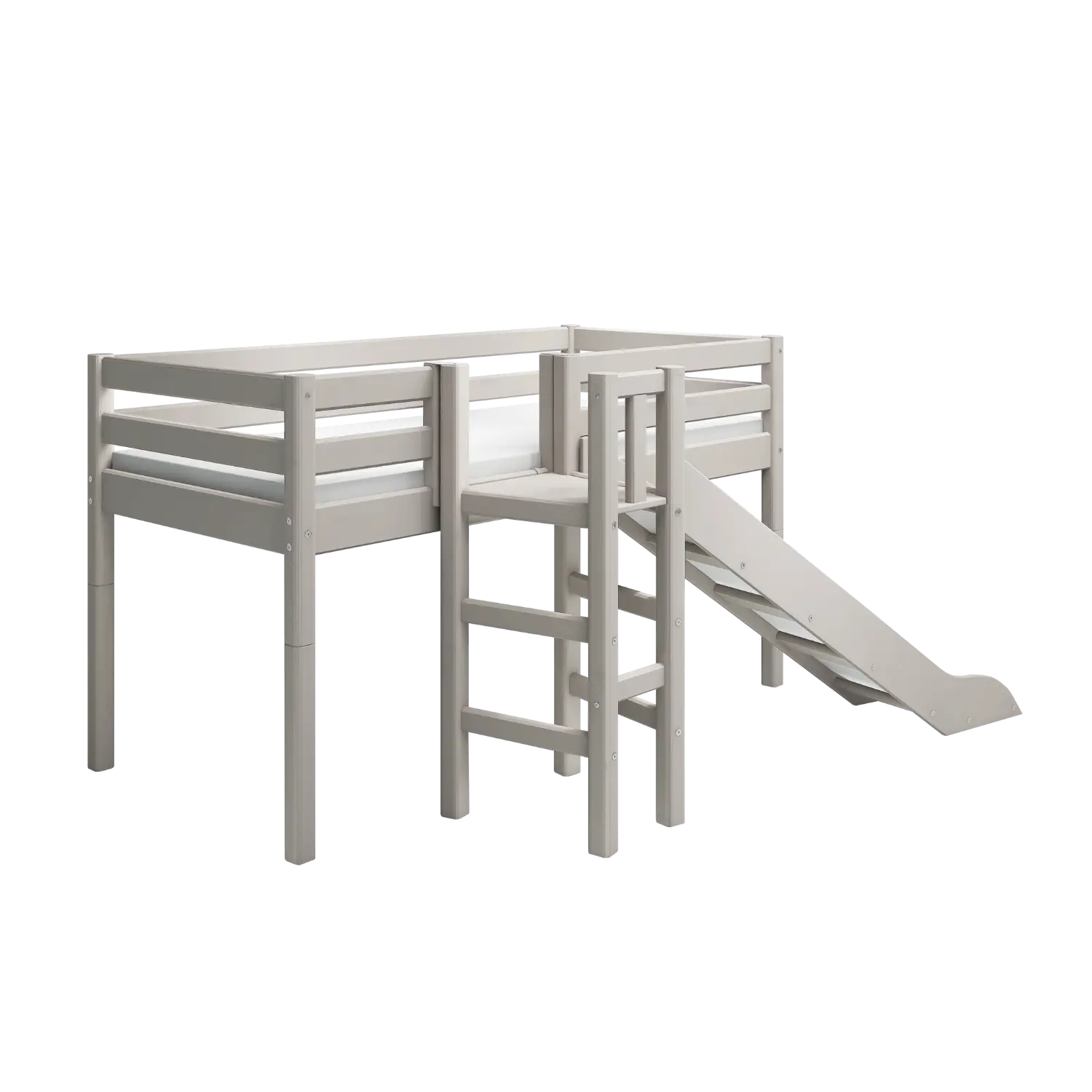 High Bed 120 cm with Slide and Safety Rail, 90x200 cm, Grey