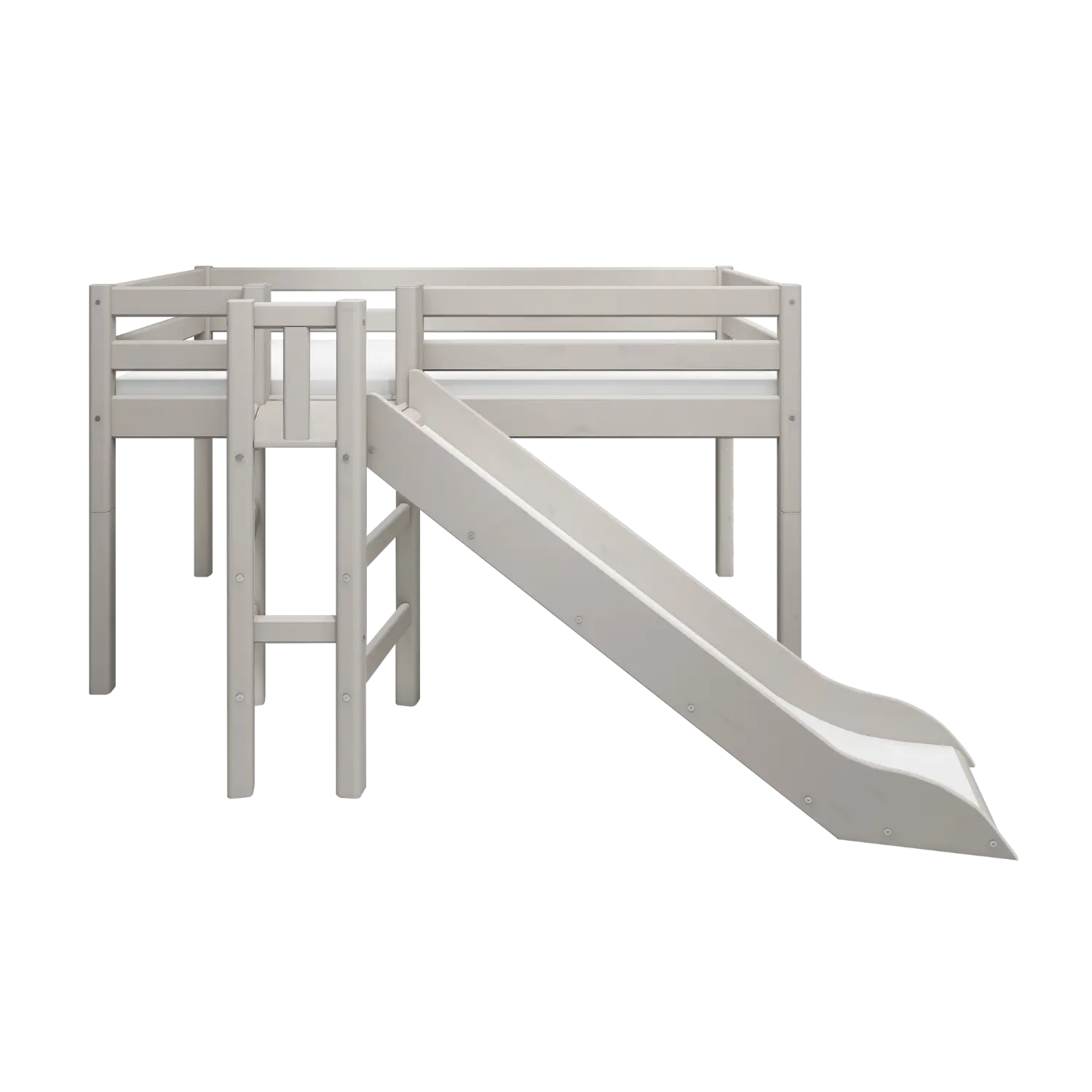 High Bed 120 cm with Slide and Safety Rail, 90x200 cm, Grey - Image 2