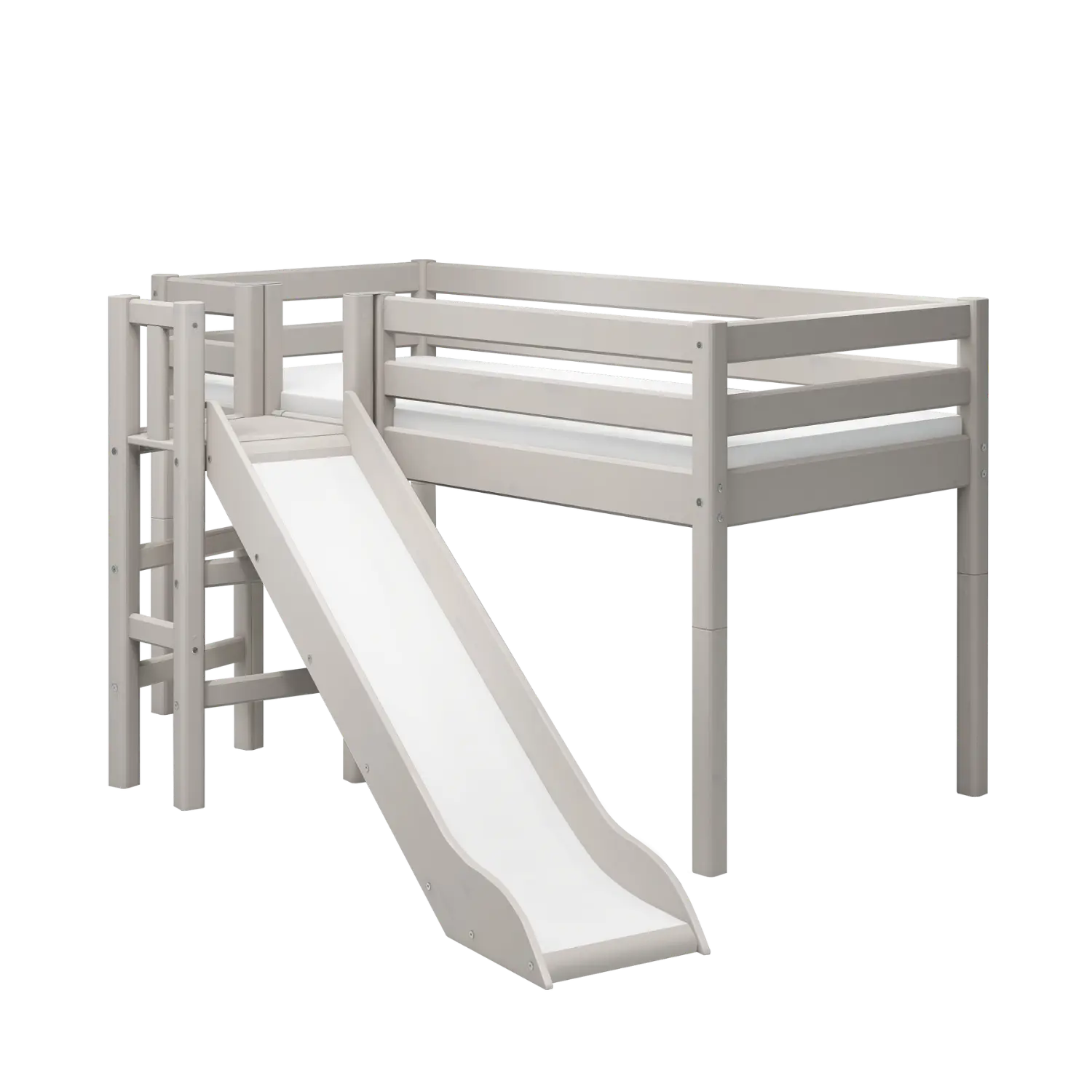 High Bed 120 cm with Slide and Safety Rail, 90x200 cm, Grey - Image 3
