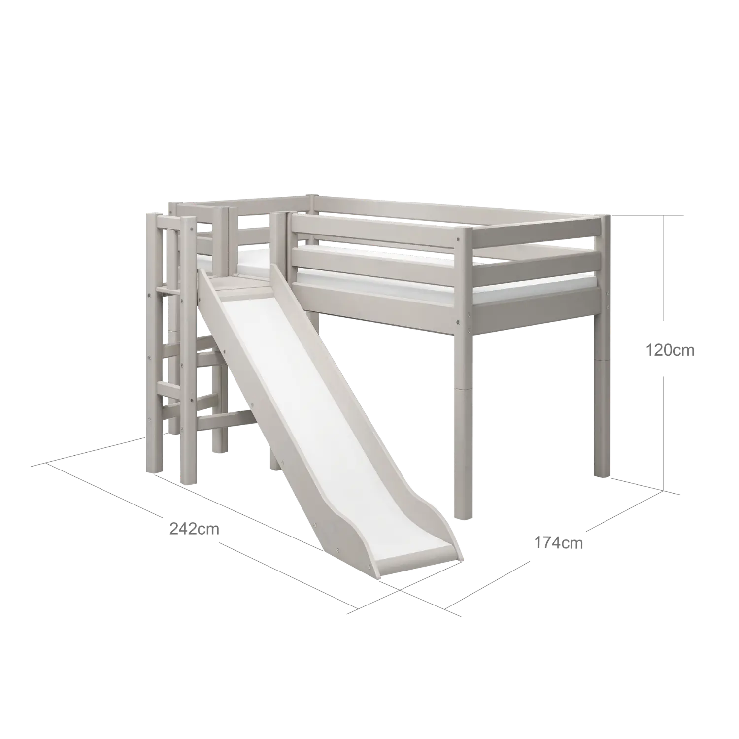 High Bed 120 cm with Slide and Safety Rail, 90x200 cm, Grey - Image 5