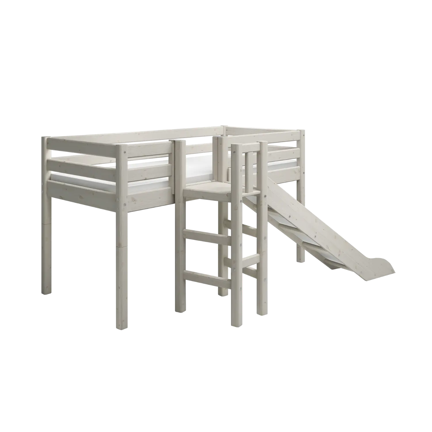 High Bed 120 cm with Slide and Safety Rail, 90x200 cm, White - Image 3