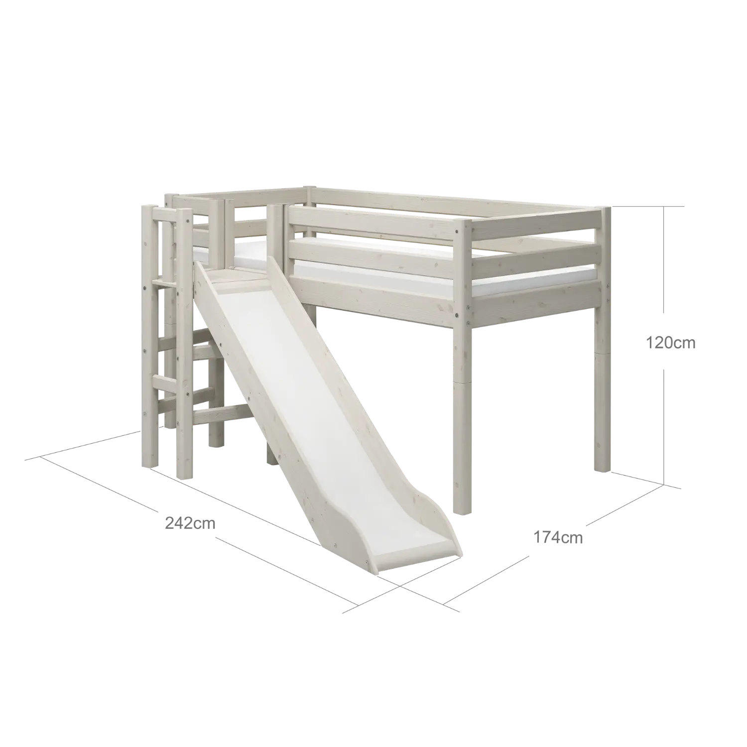 High Bed 120 cm with Slide and Safety Rail, 90x200 cm, White - Image 4