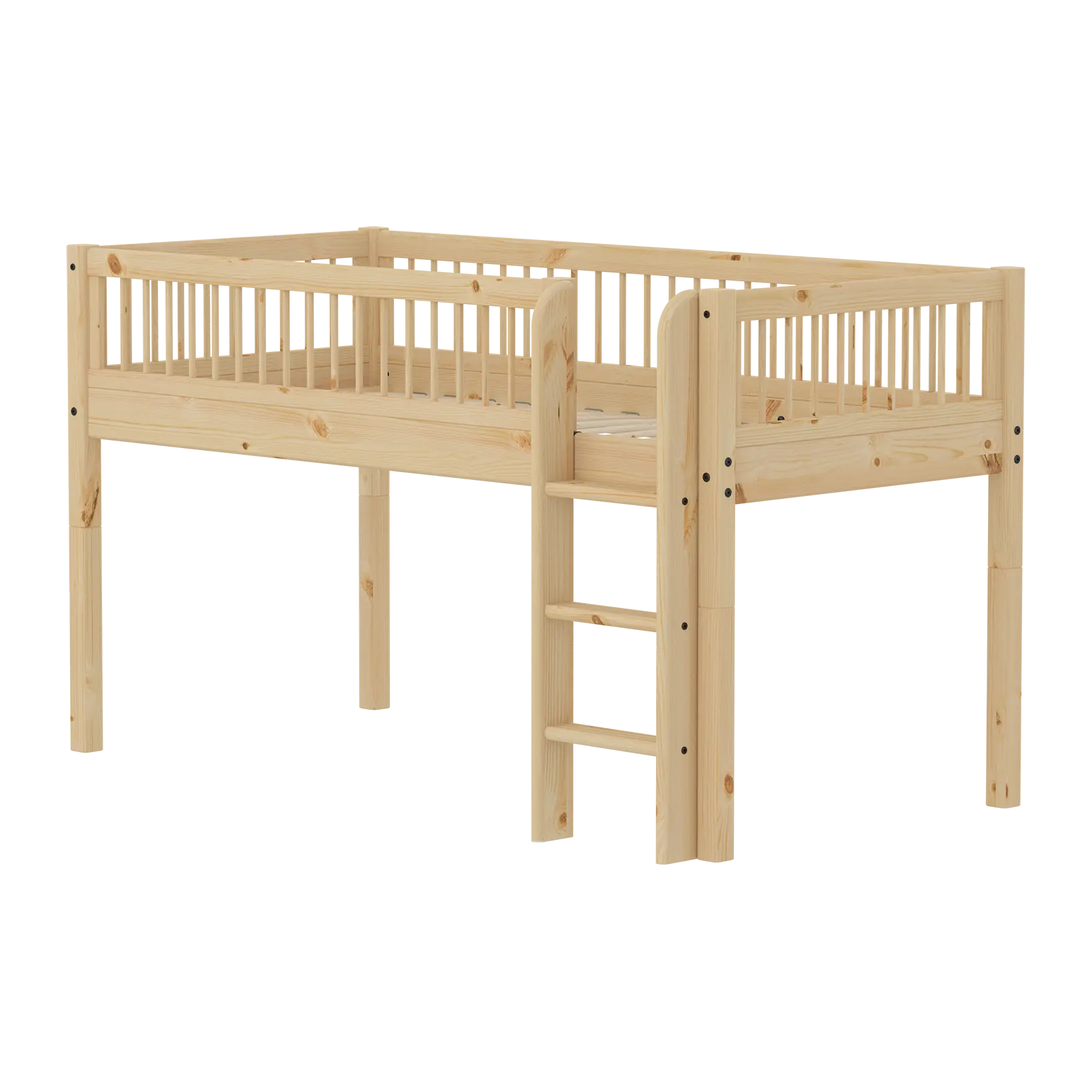 Mid-High Bed with Safety Rails, 90x200 cm, Pine