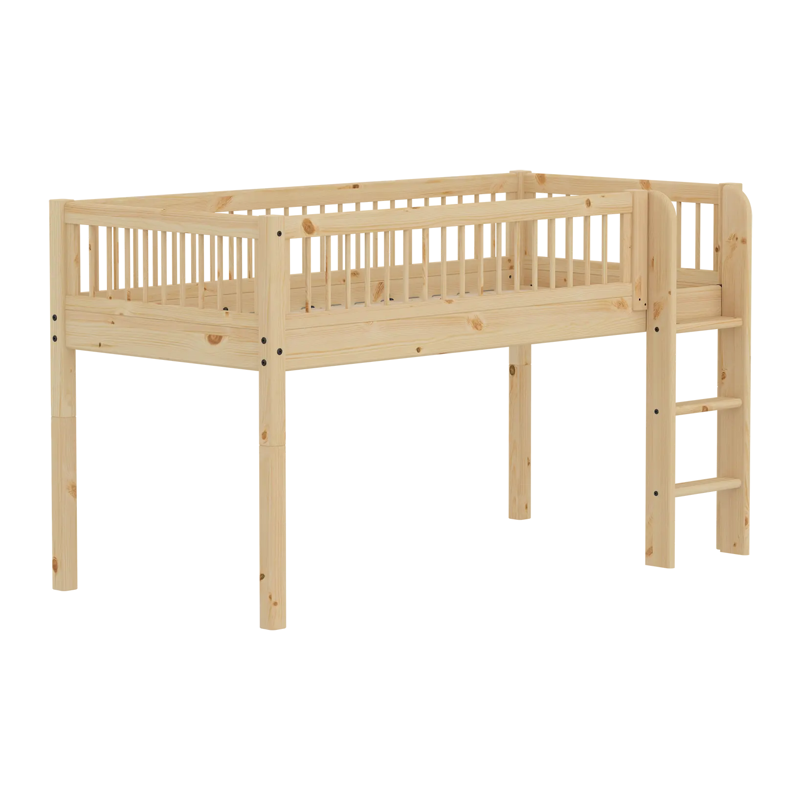 Mid-High Bed with Safety Rails, 90x200 cm, Pine - Image 7