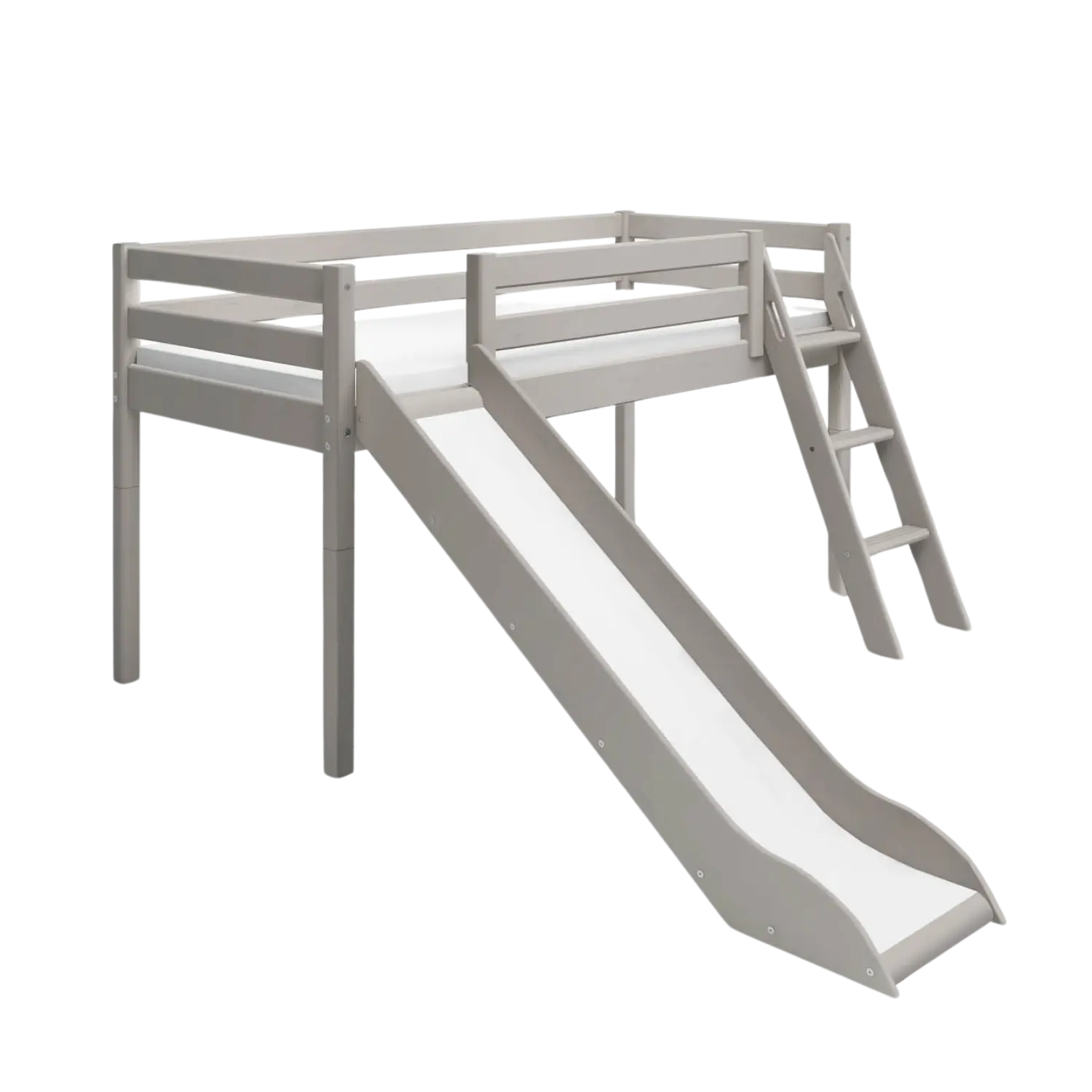High Bed 120 cm with Slide and Ladder, 90x200 cm, Grey - Image 3