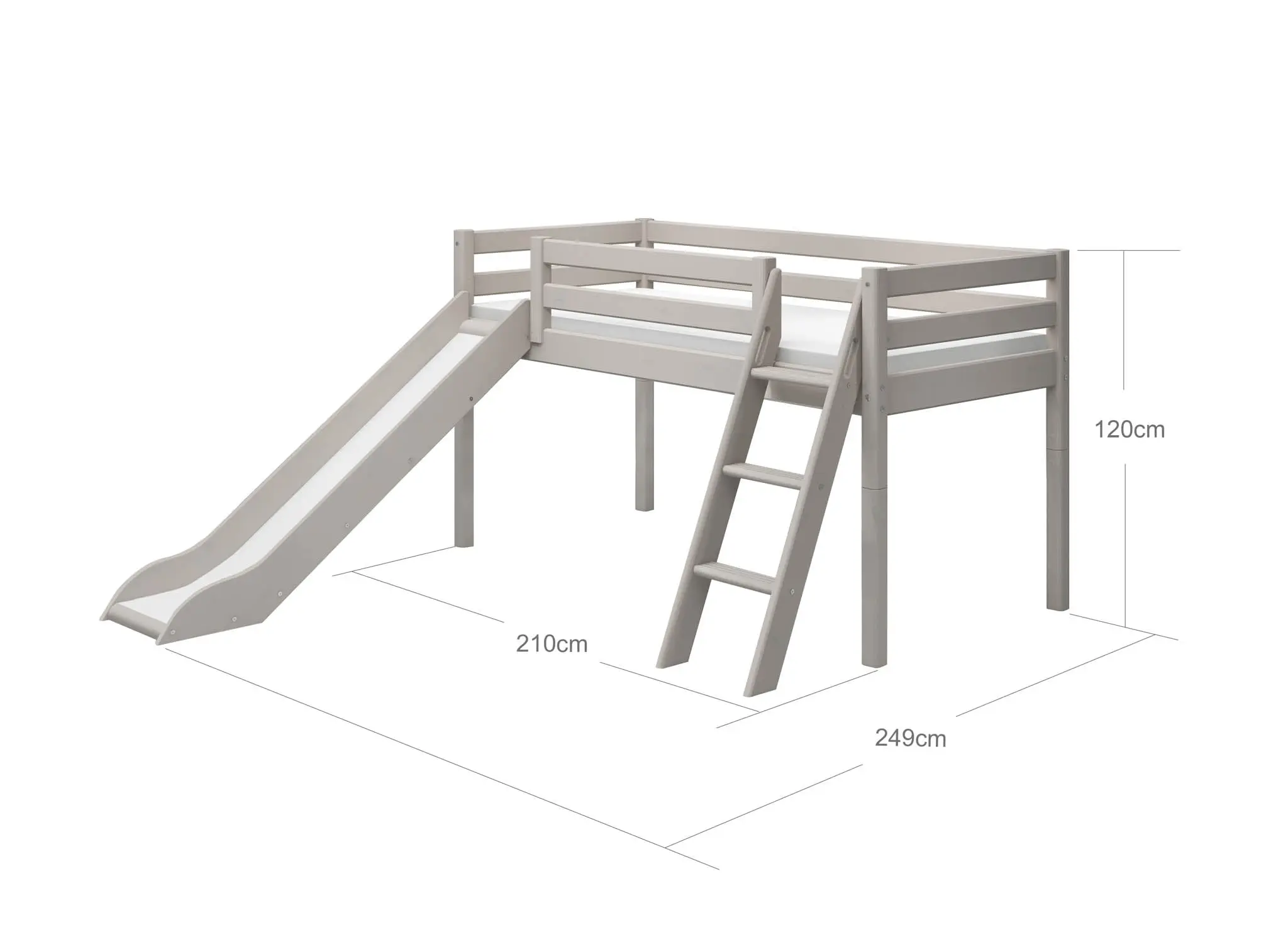 High Bed 120 cm with Slide and Ladder, 90x200 cm, Grey - Image 5