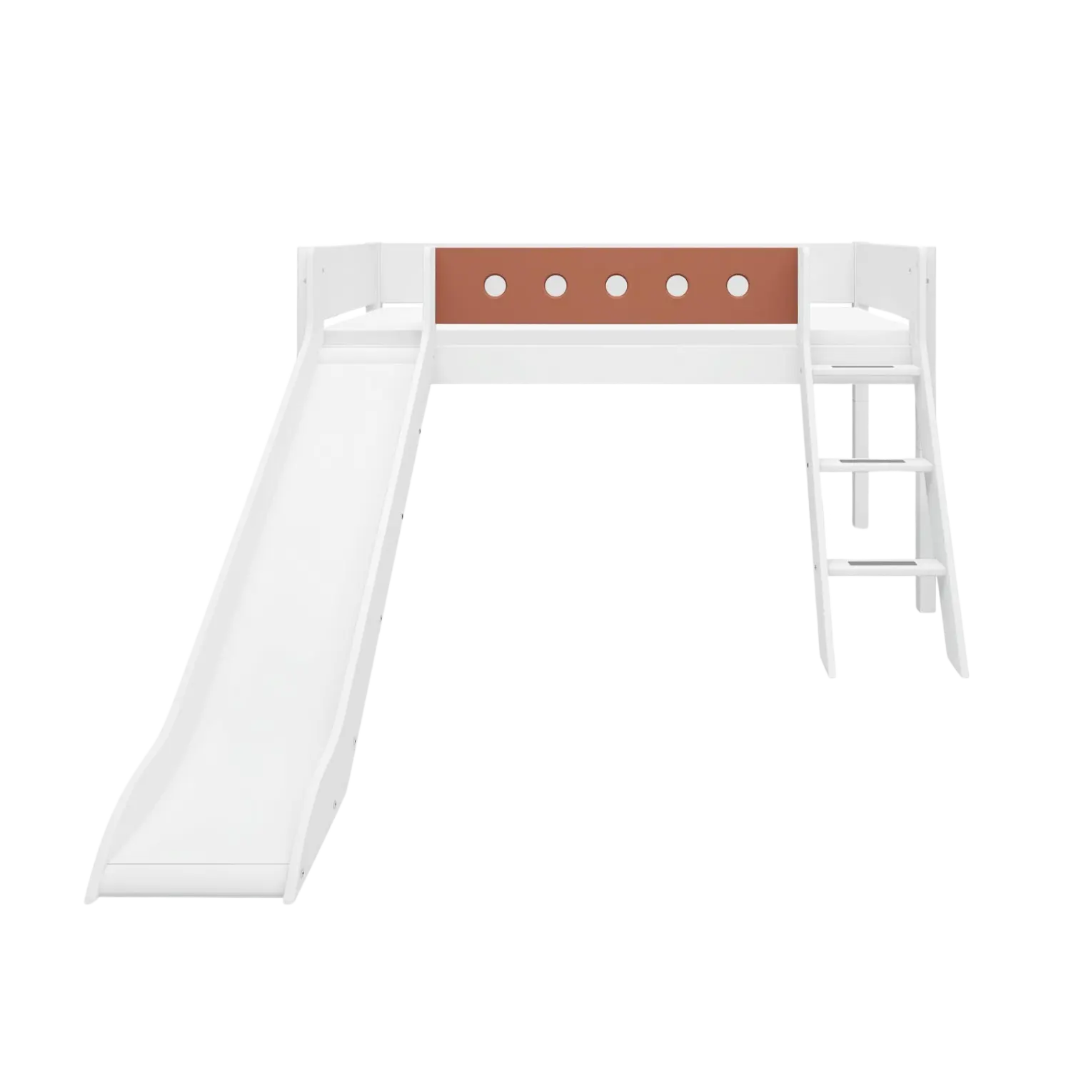 High Bed 120 cm with Slide, Ladder and Safety Rail, 90x200 cm, White - Image 2
