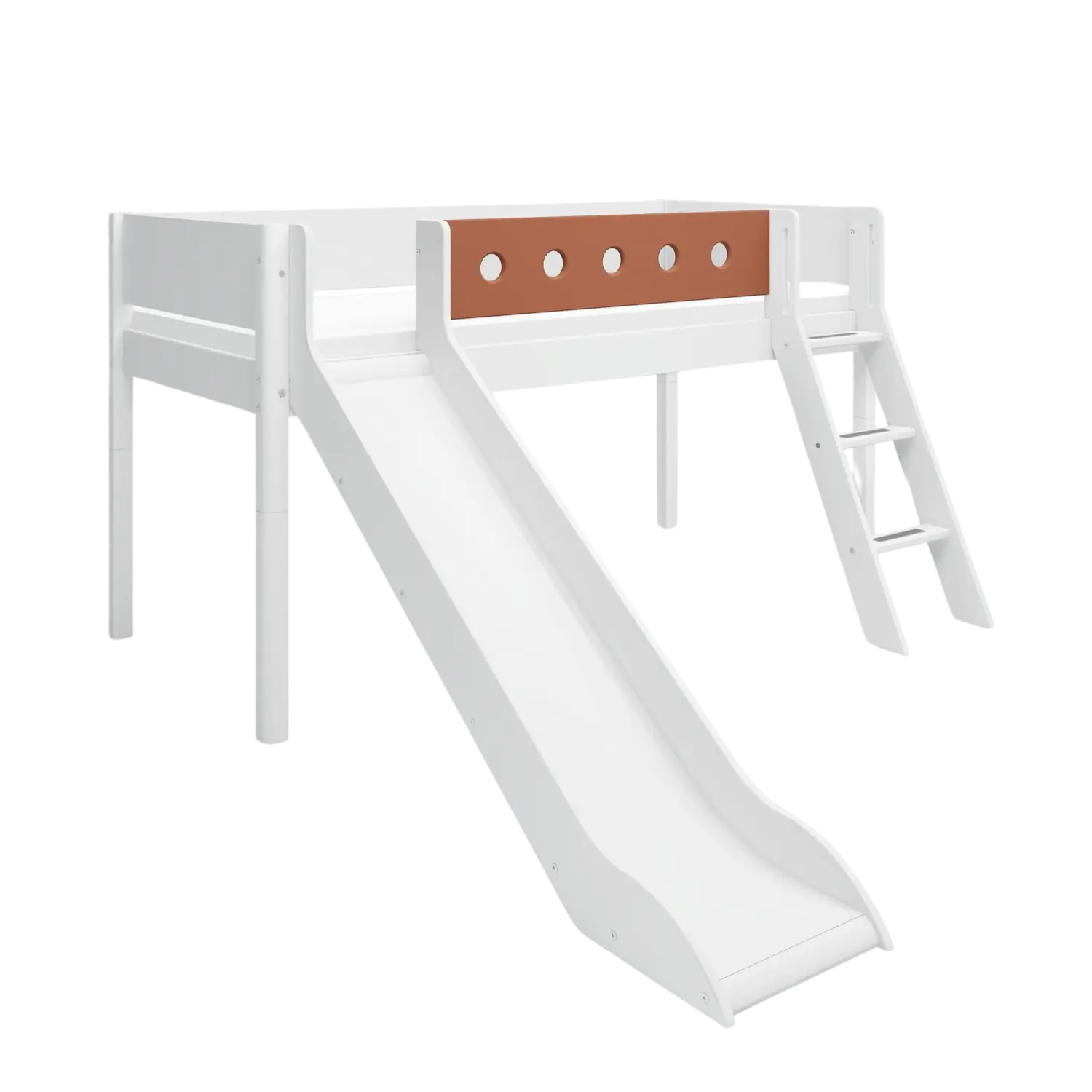 High Bed 120 cm with Slide, Ladder and Safety Rail, 90x200 cm, White - Image 3
