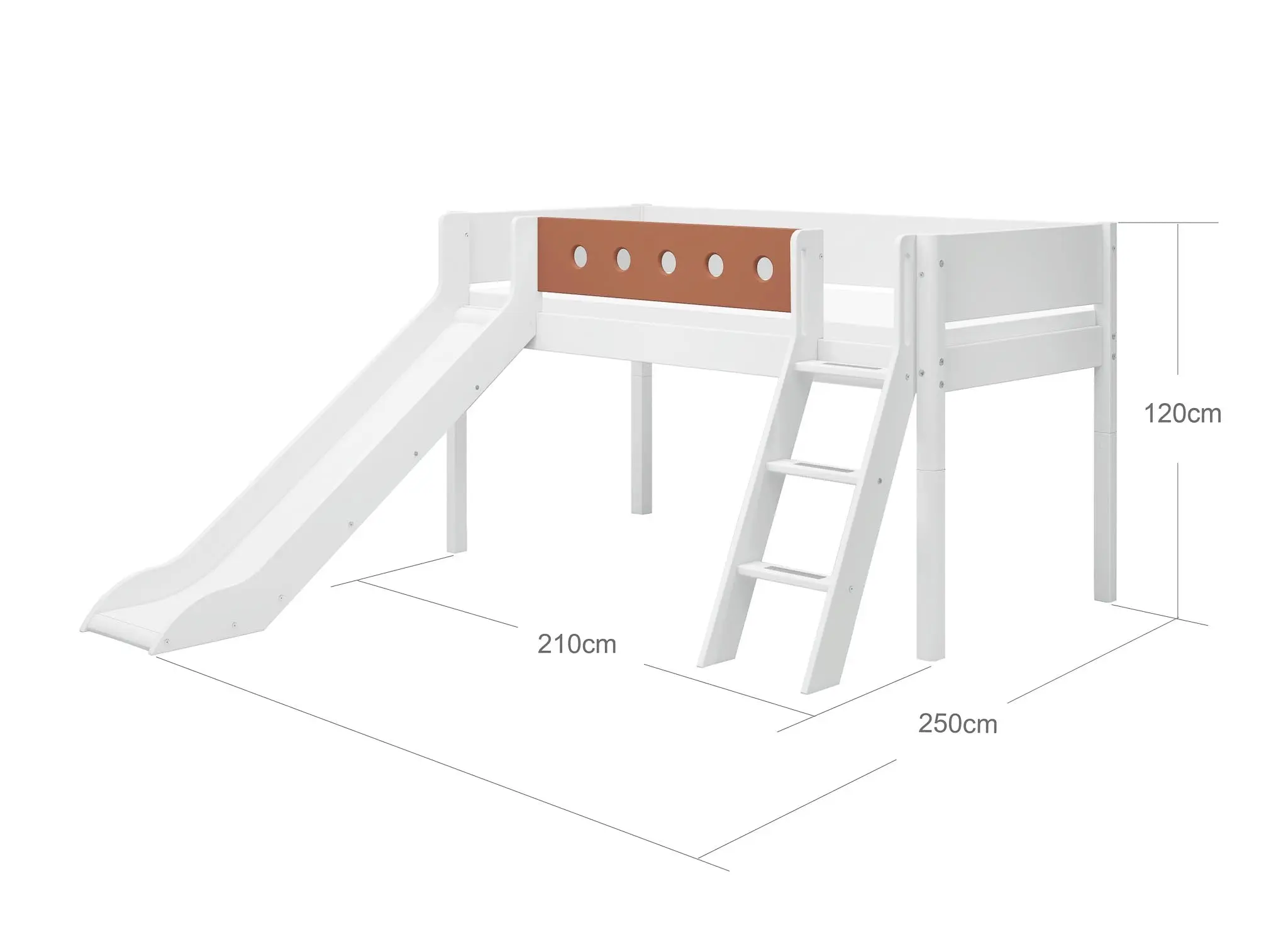 High Bed 120 cm with Slide, Ladder and Safety Rail, 90x200 cm, White - Image 4
