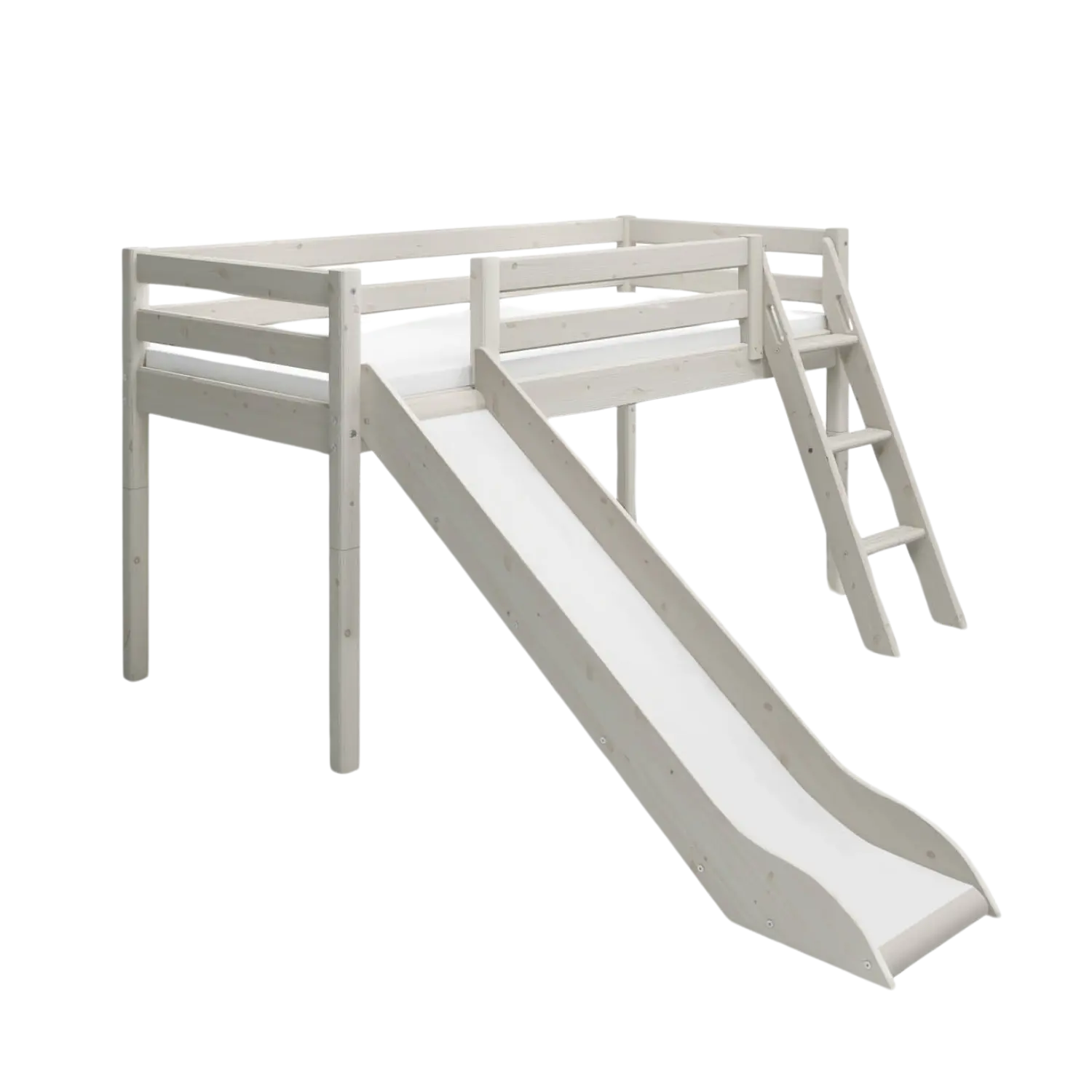 High Bed 120 cm with Slide and Ladder, 90x200 cm, White - Image 3