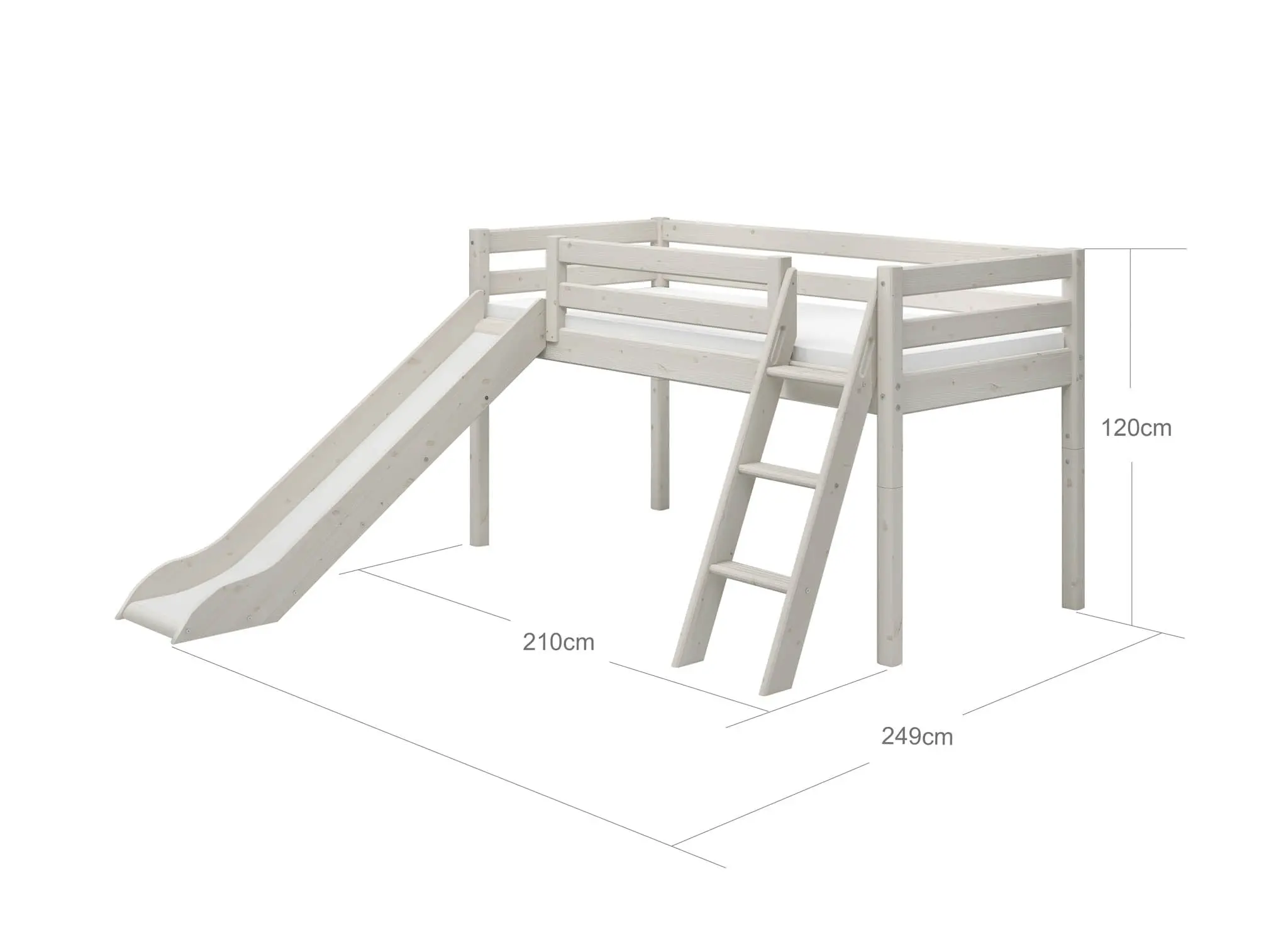 High Bed 120 cm with Slide and Ladder, 90x200 cm, White - Image 4