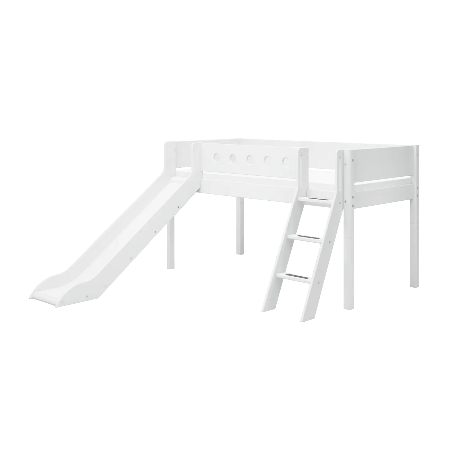 High Bed 120 cm with Slide, Ladder and Safety Rail, 90x200 cm, White