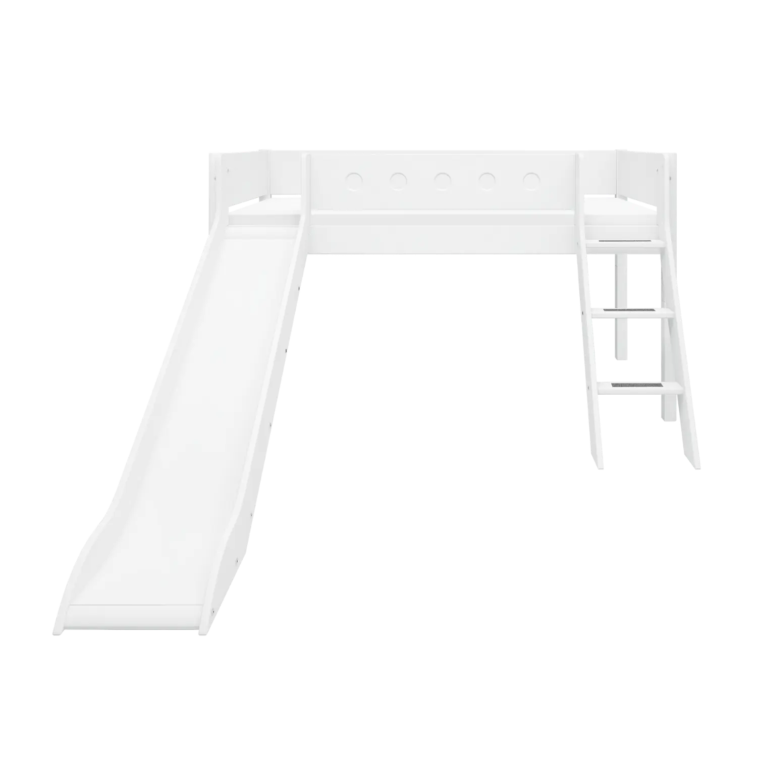 High Bed 120 cm with Slide, Ladder and Safety Rail, 90x200 cm, White - Image 2