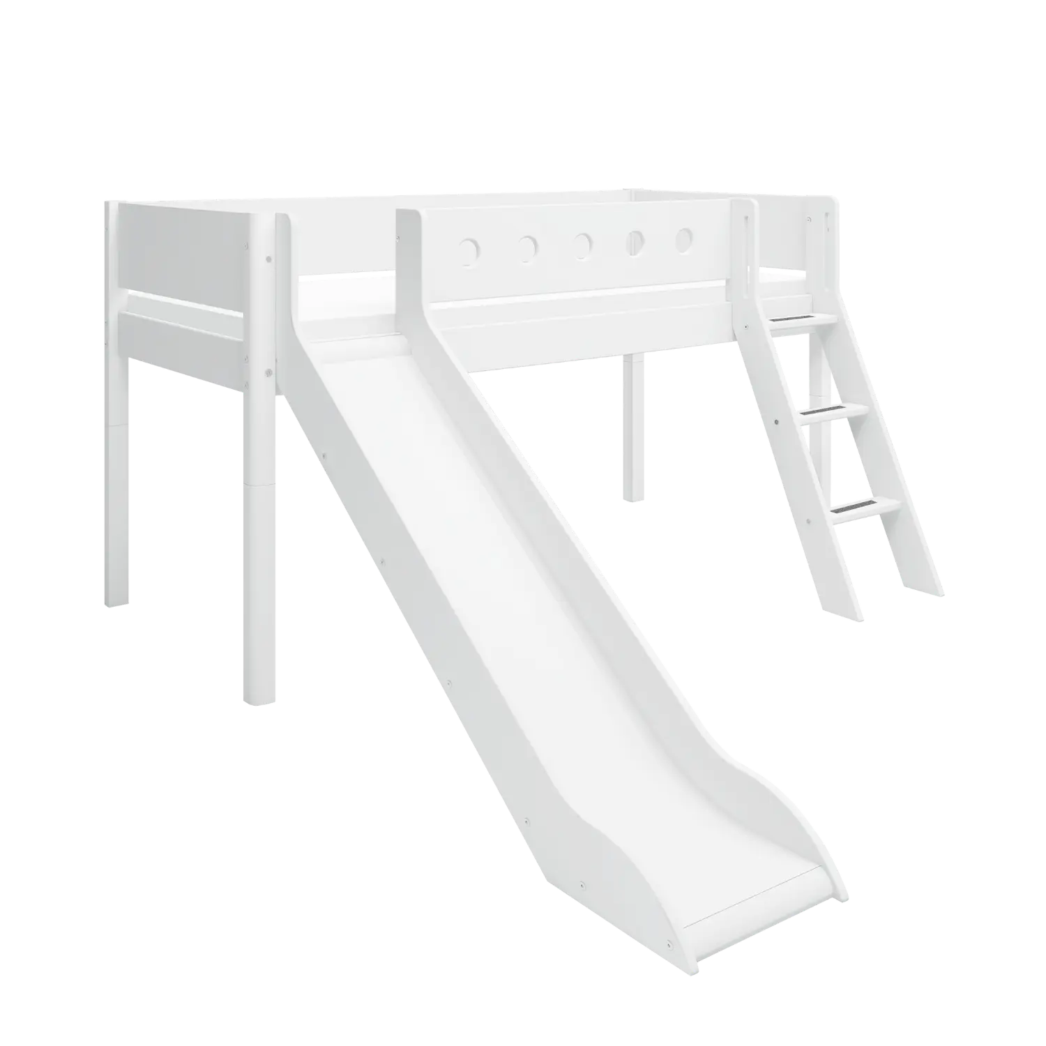 High Bed 120 cm with Slide, Ladder and Safety Rail, 90x200 cm, White - Image 3