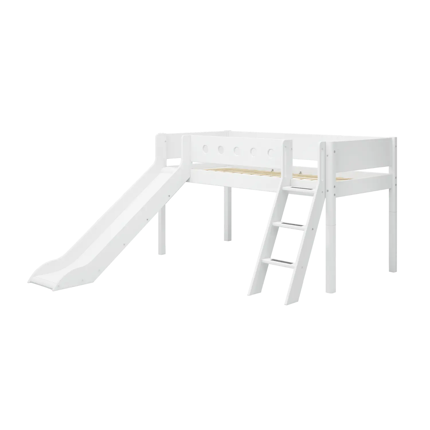High Bed 120 cm with Slide, Ladder and Safety Rail, 90x200 cm, White - Image 4